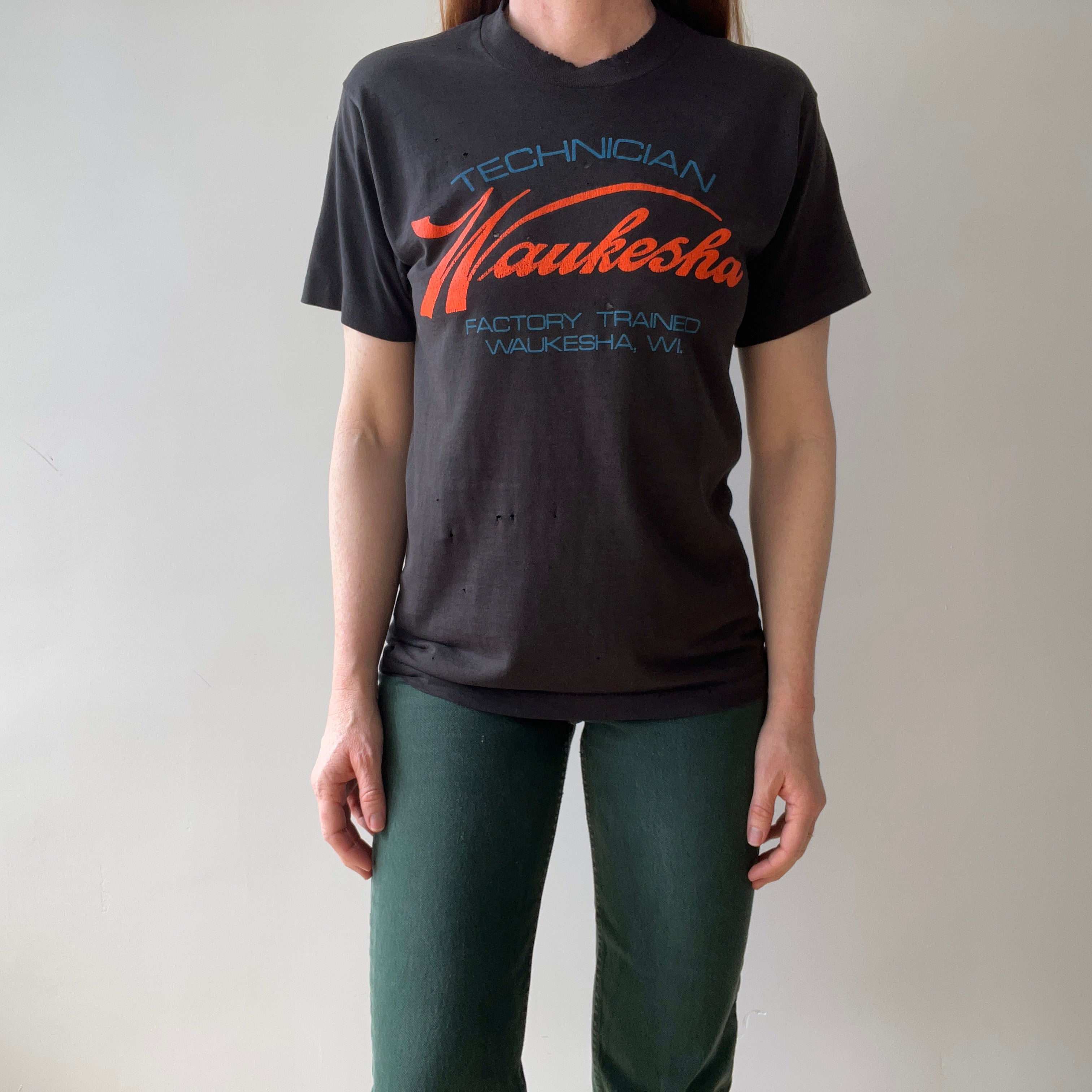 1970s Black Waukesha WI. Technician T-shirt
