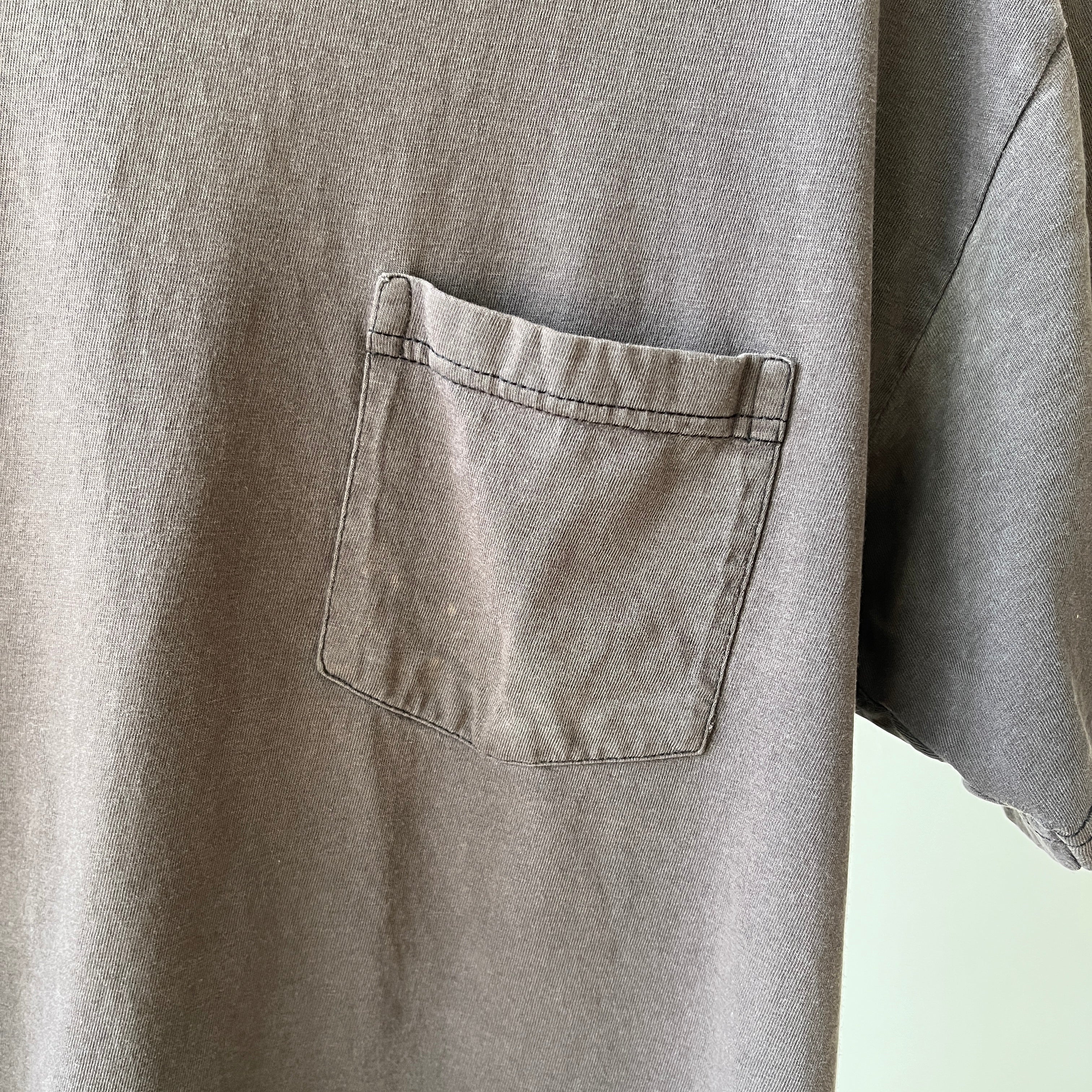 1990s Extremely Faded Black Pocket T-Shirt - Towncraft Alert
