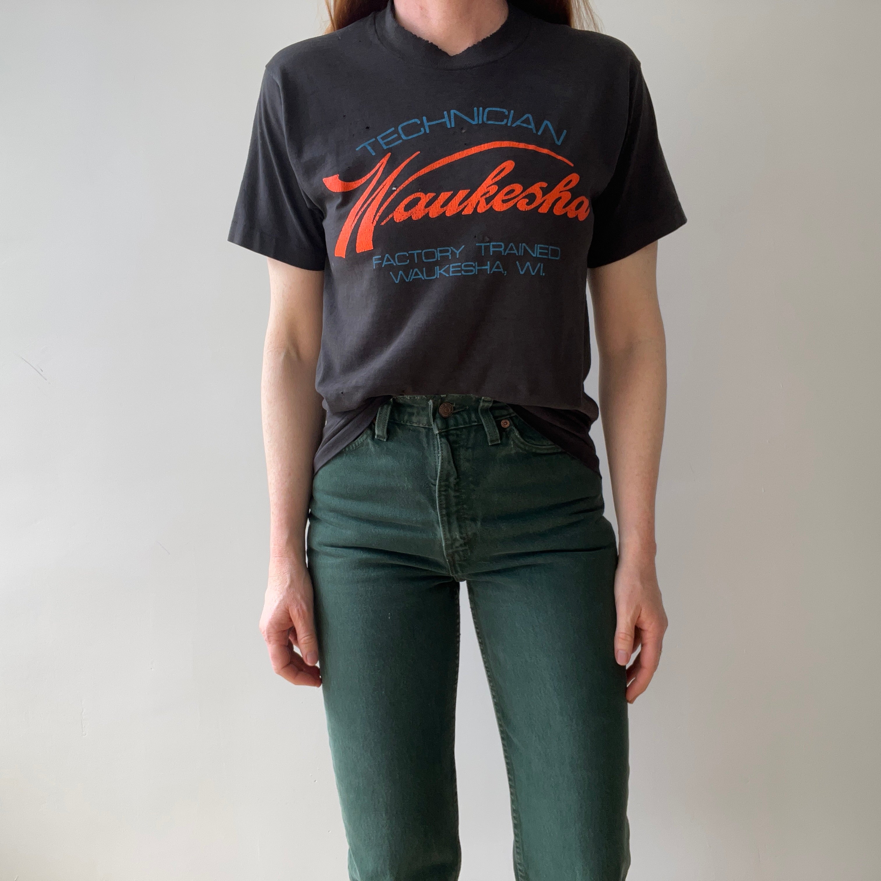 1970s Black Waukesha WI. Technician T-shirt