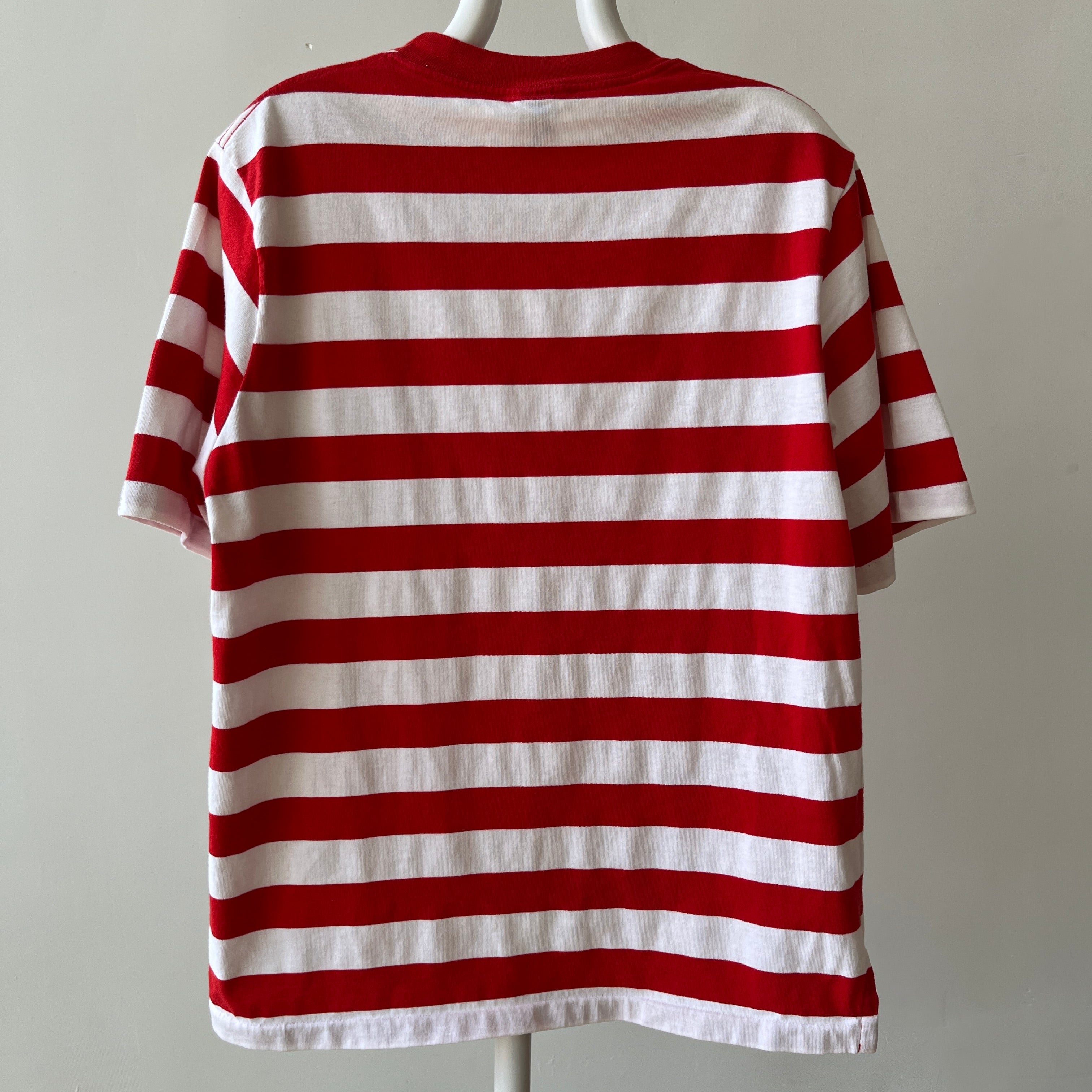 1990s Red and White Striped T-Shirt - USA Land's End Alert!