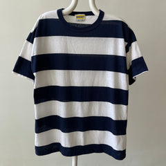 1980s/90s Navy Blue and White Striped T-Shirr
