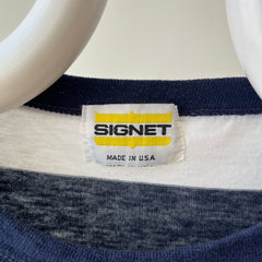 1980s/90s Navy Blue and White Striped T-Shirr