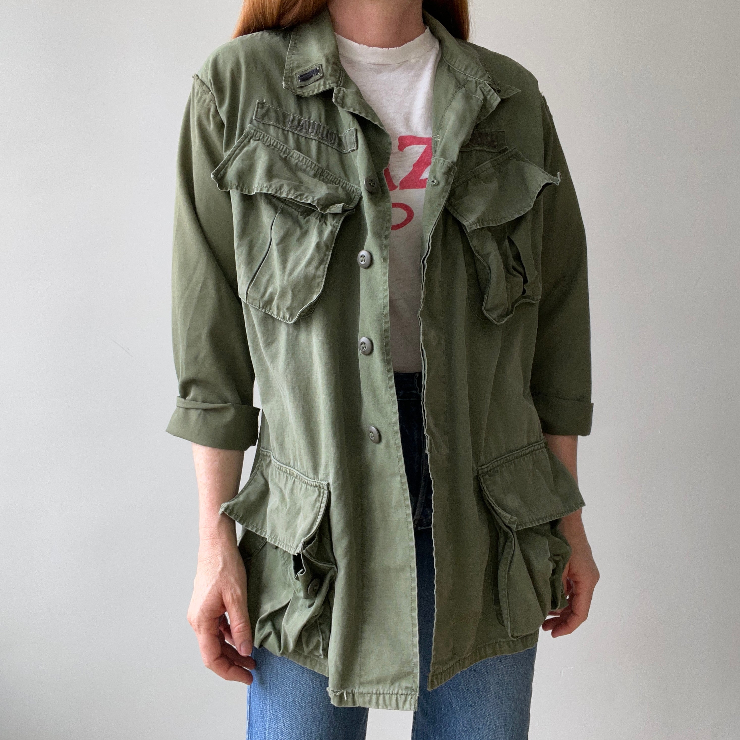 1970s Vietnam Jungle Jacket with Slanted Pockets and Redone Sleeves (Originals are still there)