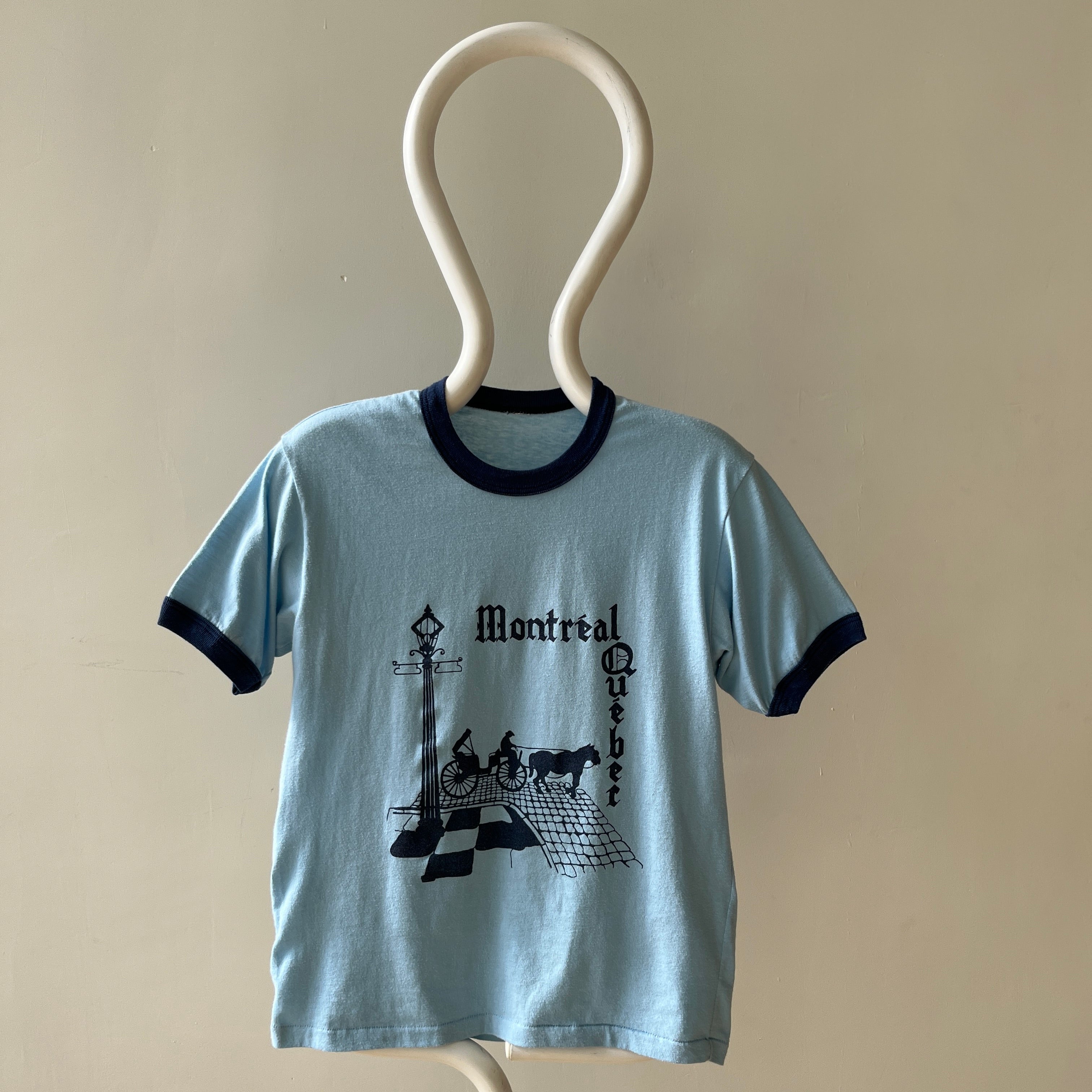 1970s Baby Blue Montreal Quebec Ringer T Shirt