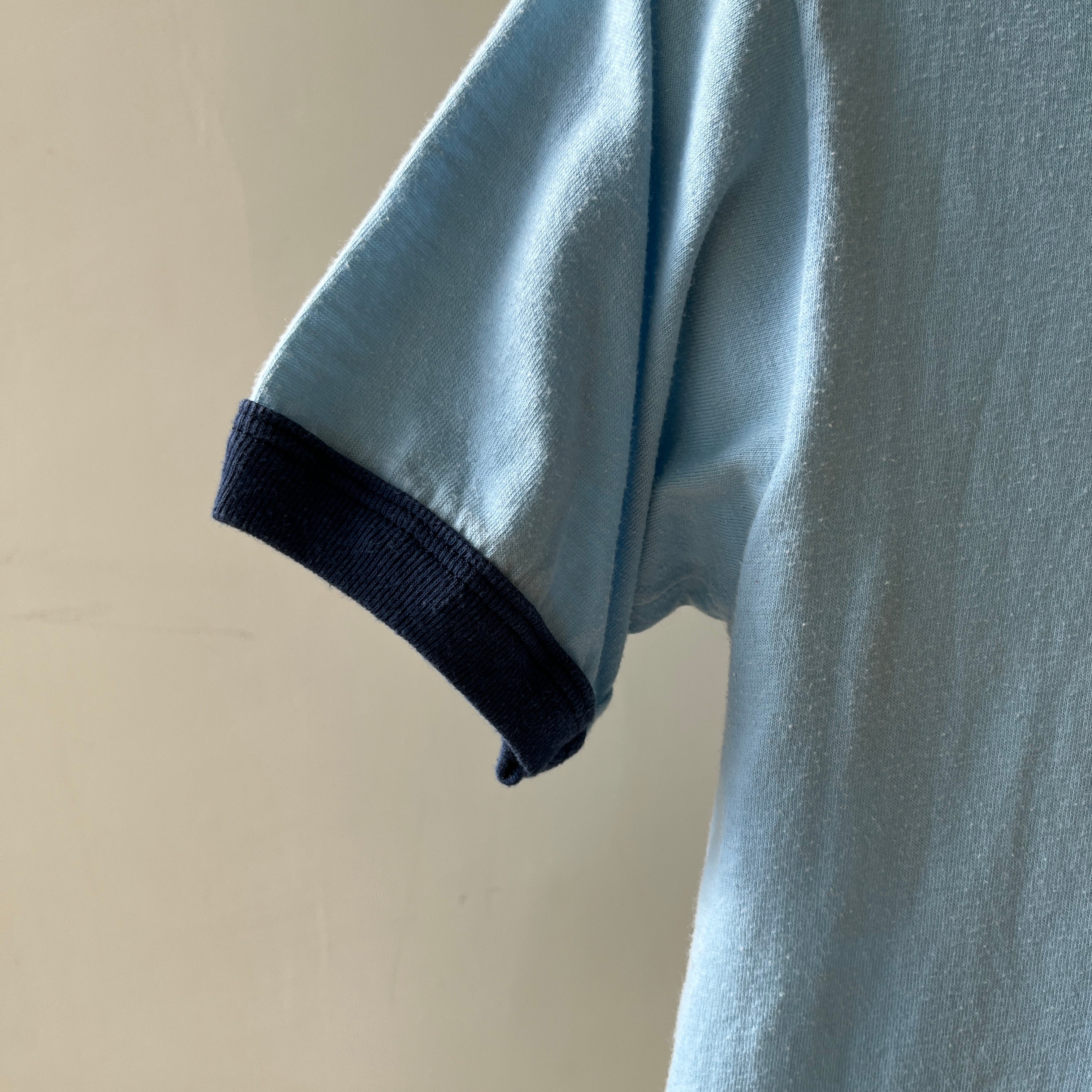 1970s Baby Blue Montreal Quebec Ringer T Shirt