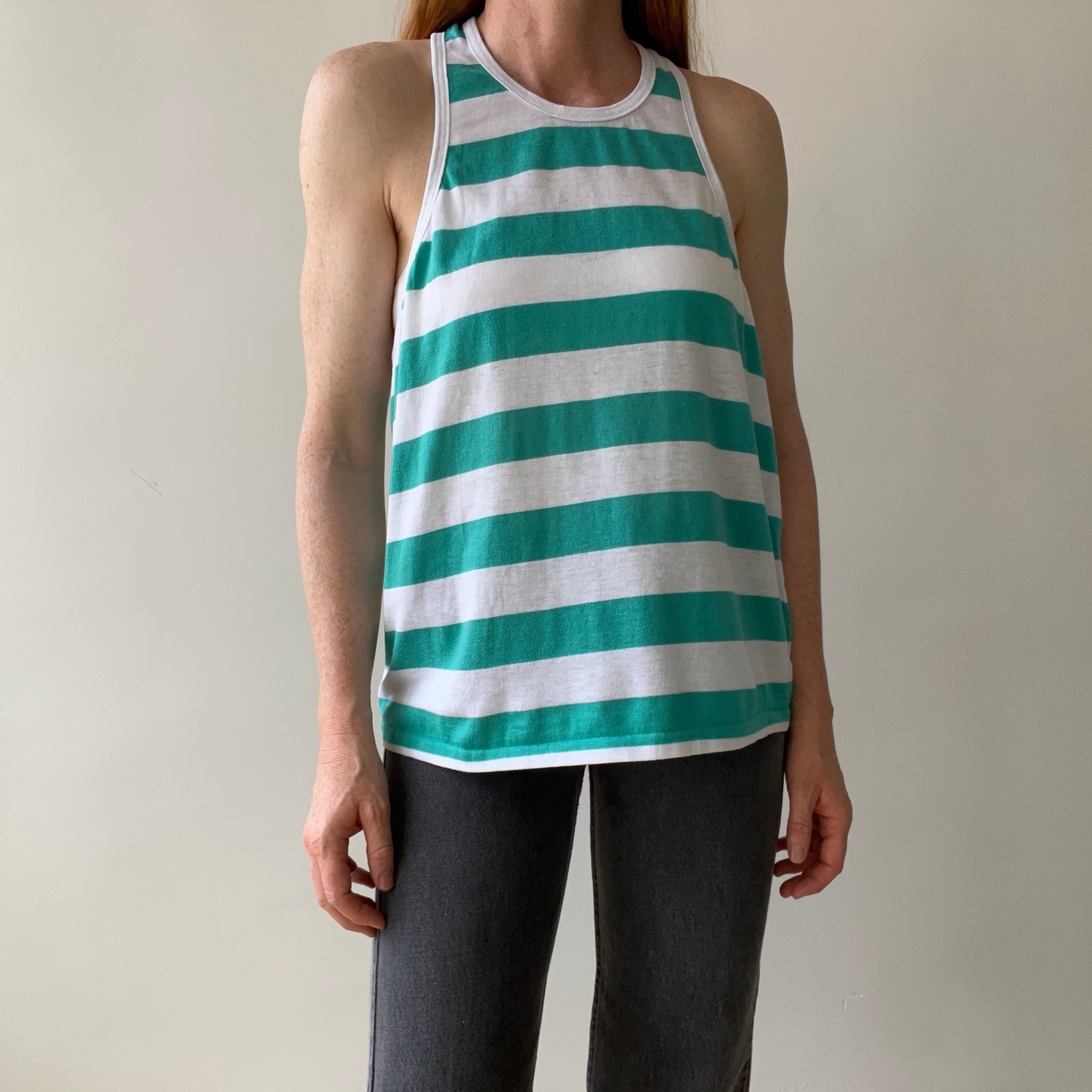 1970s Striped Racer Back Tank Top