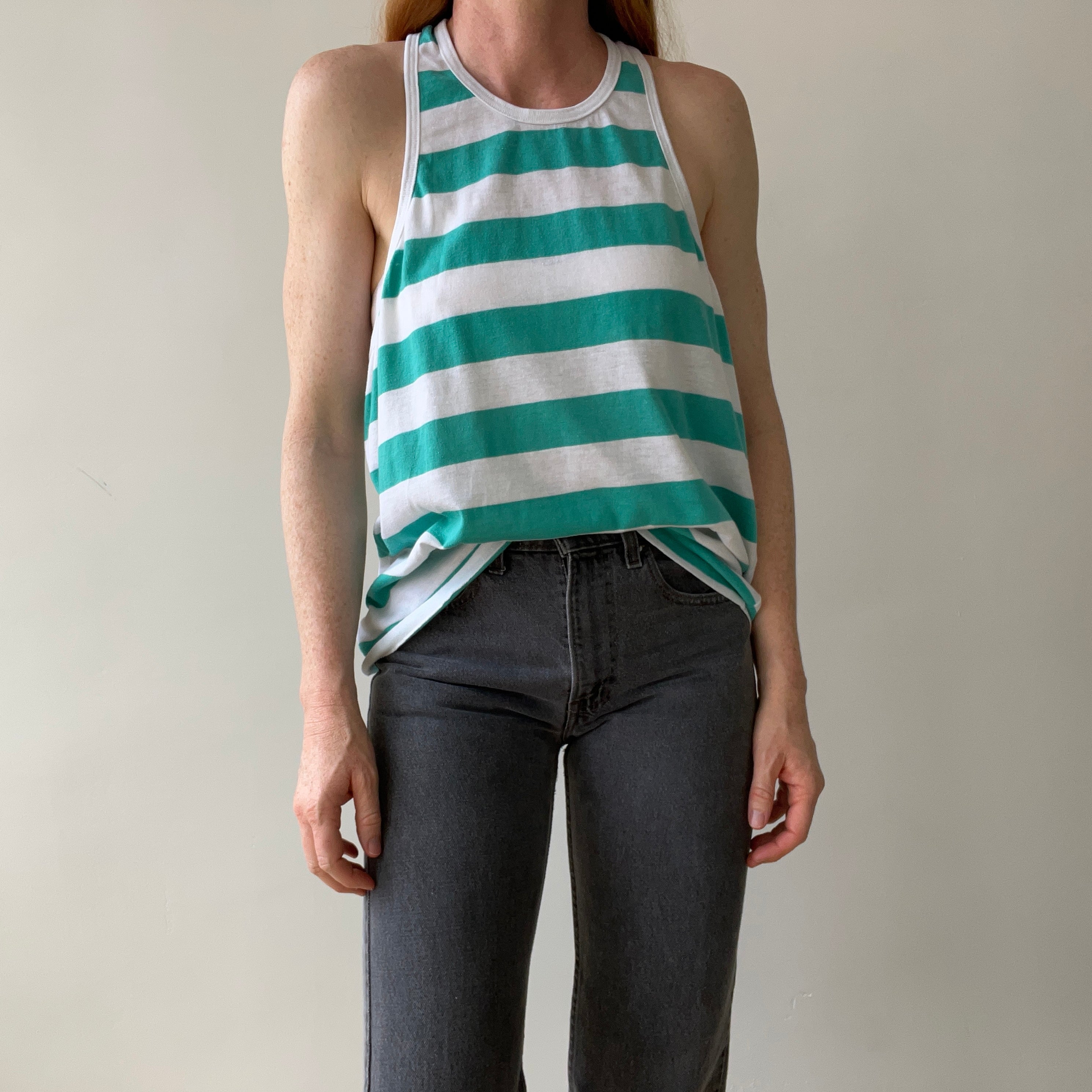 1970s Striped Racer Back Tank Top