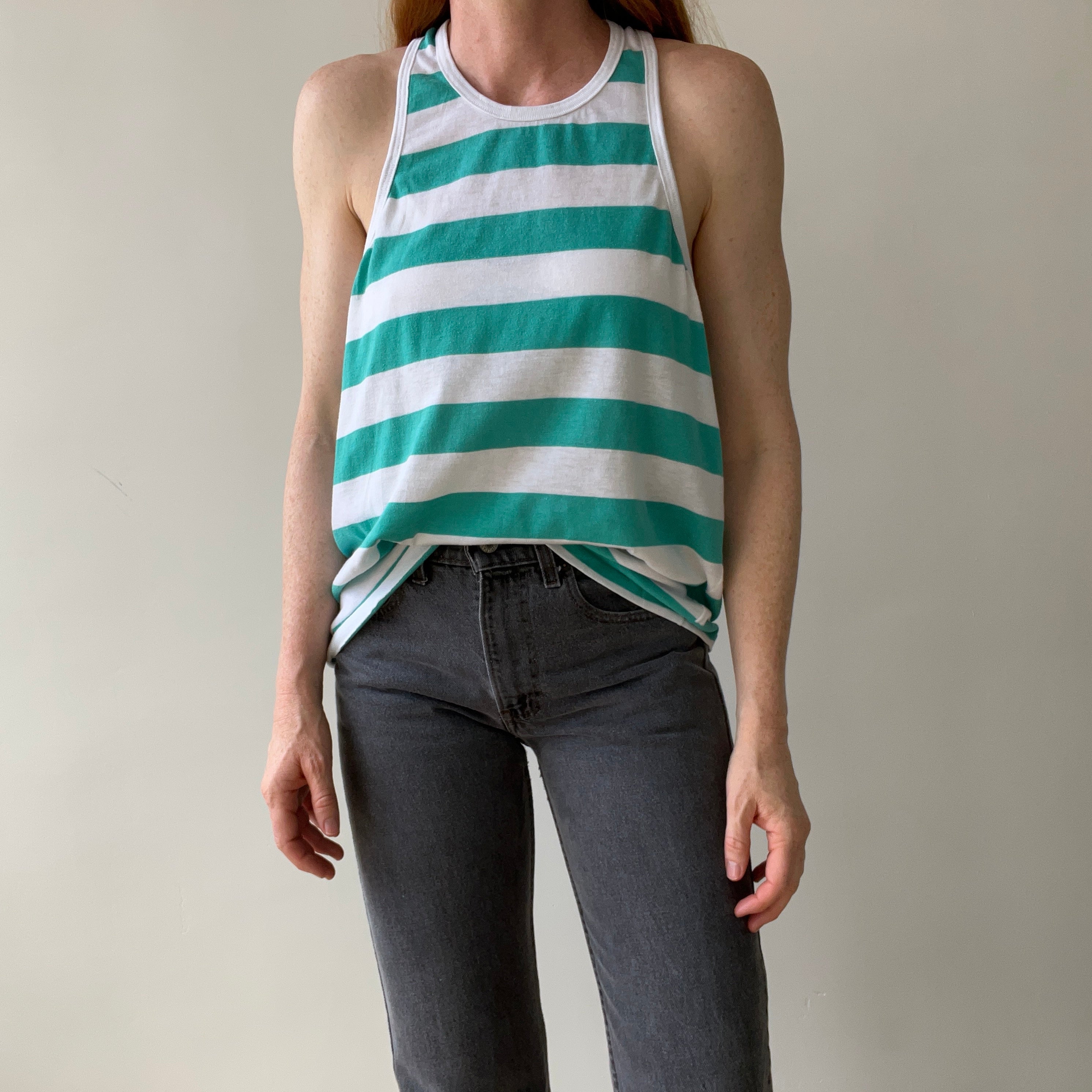 1970s Striped Racer Back Tank Top