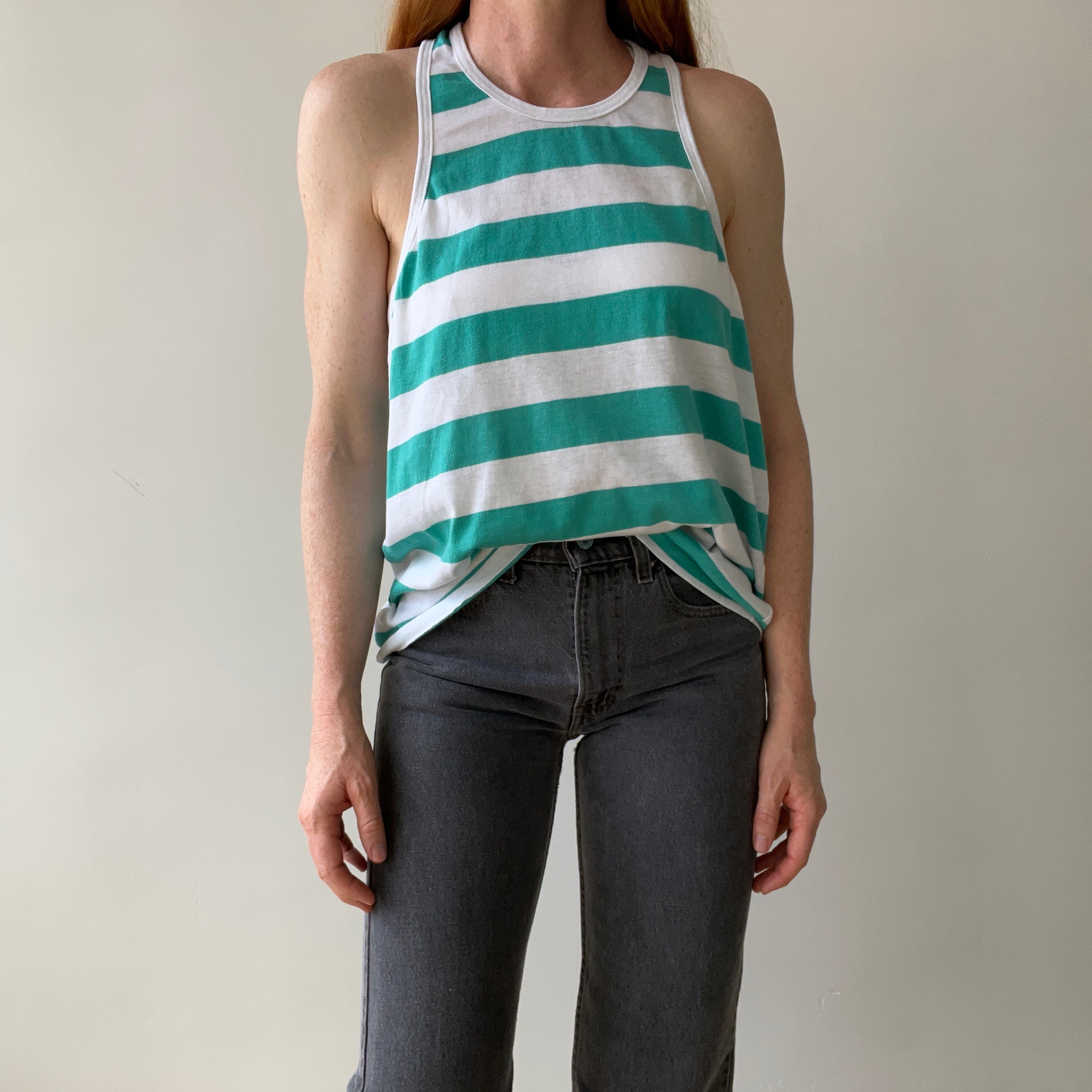 1970s Striped Racer Back Tank Top
