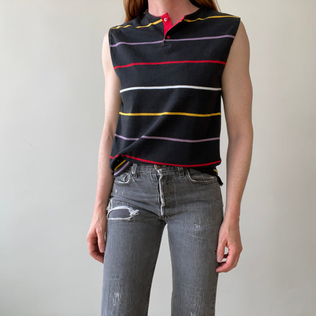 1980s Blank Striped Cut Off T-Shirt