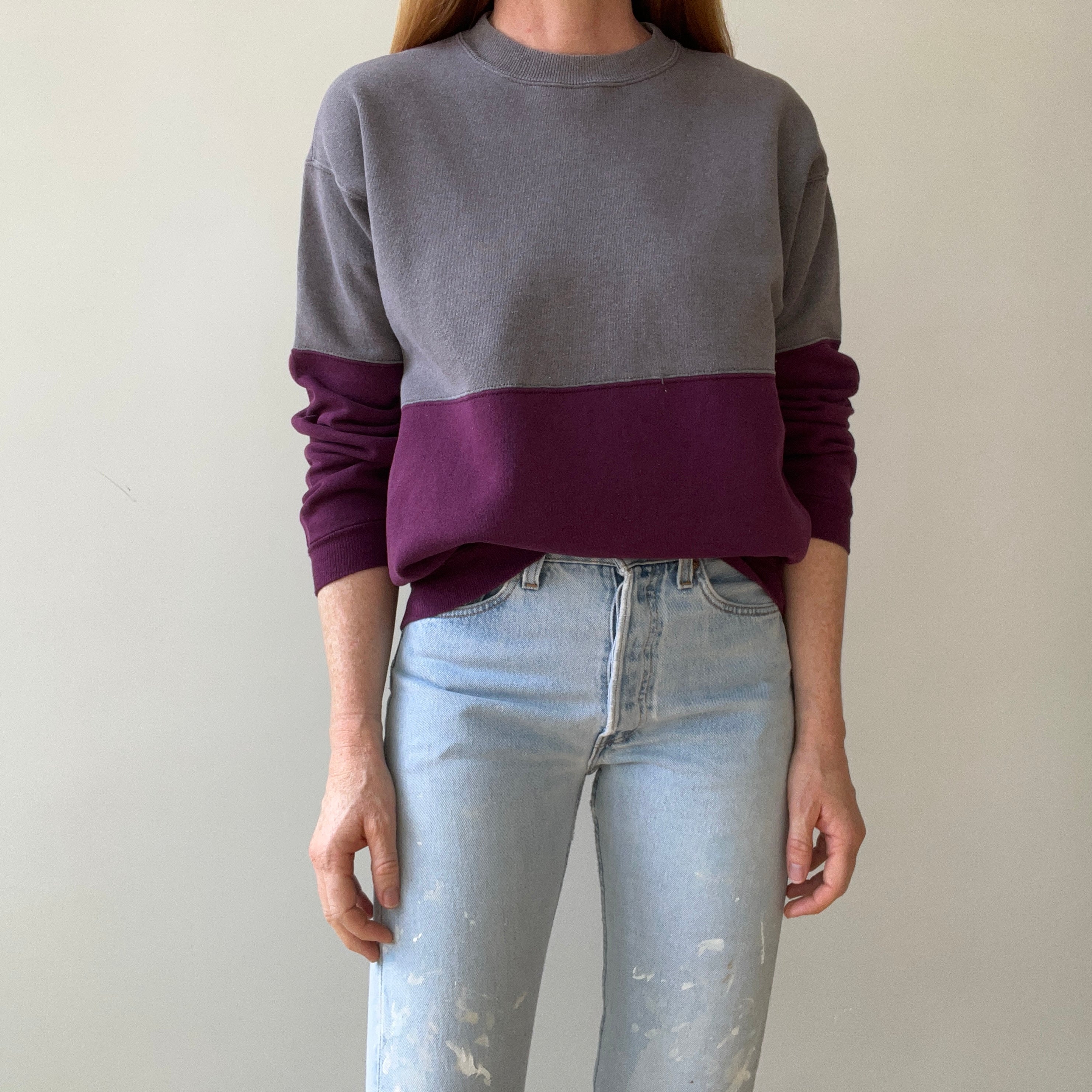 1990s Two Tone Gray and Maroon Sweatshirt