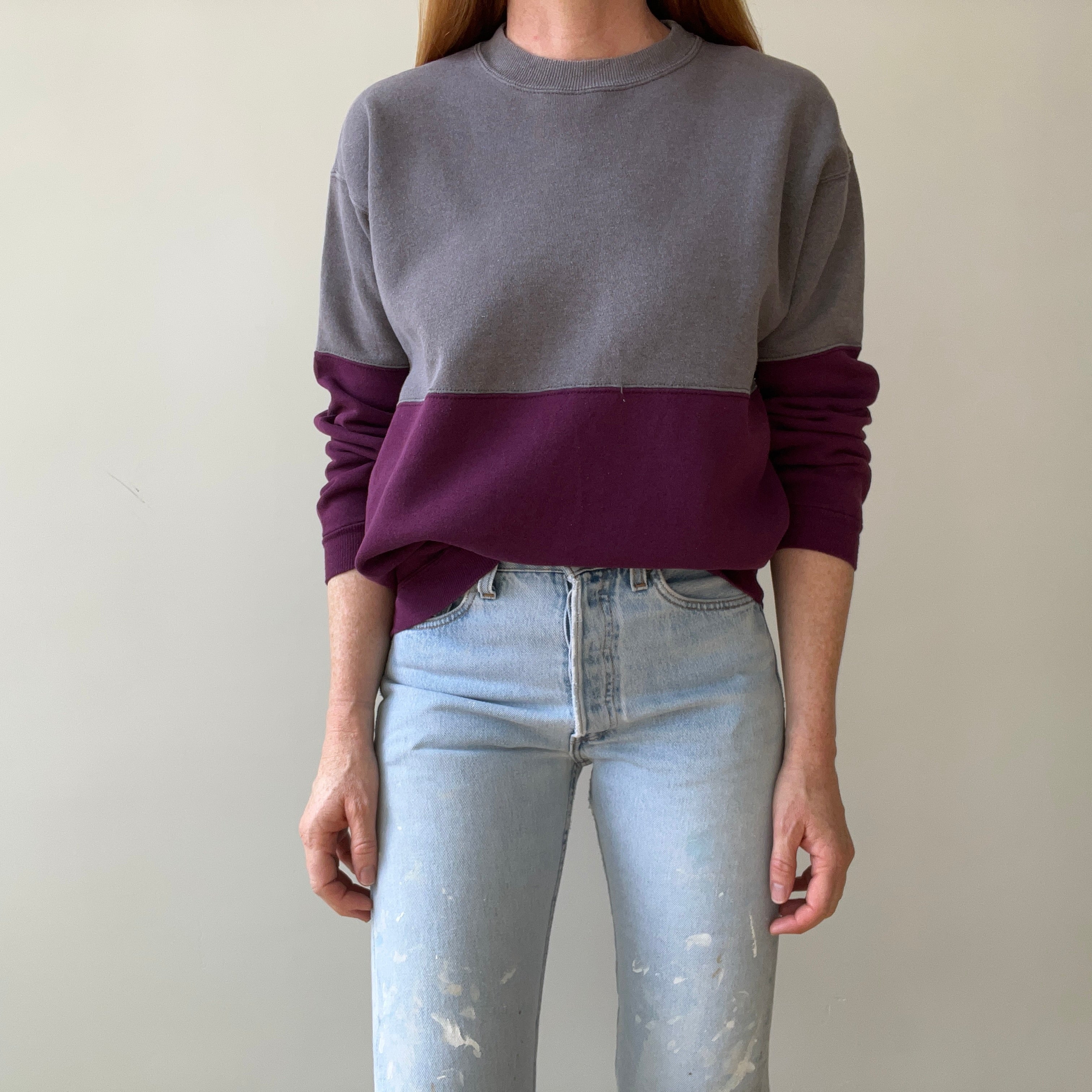 1990s Two Tone Gray and Maroon Sweatshirt