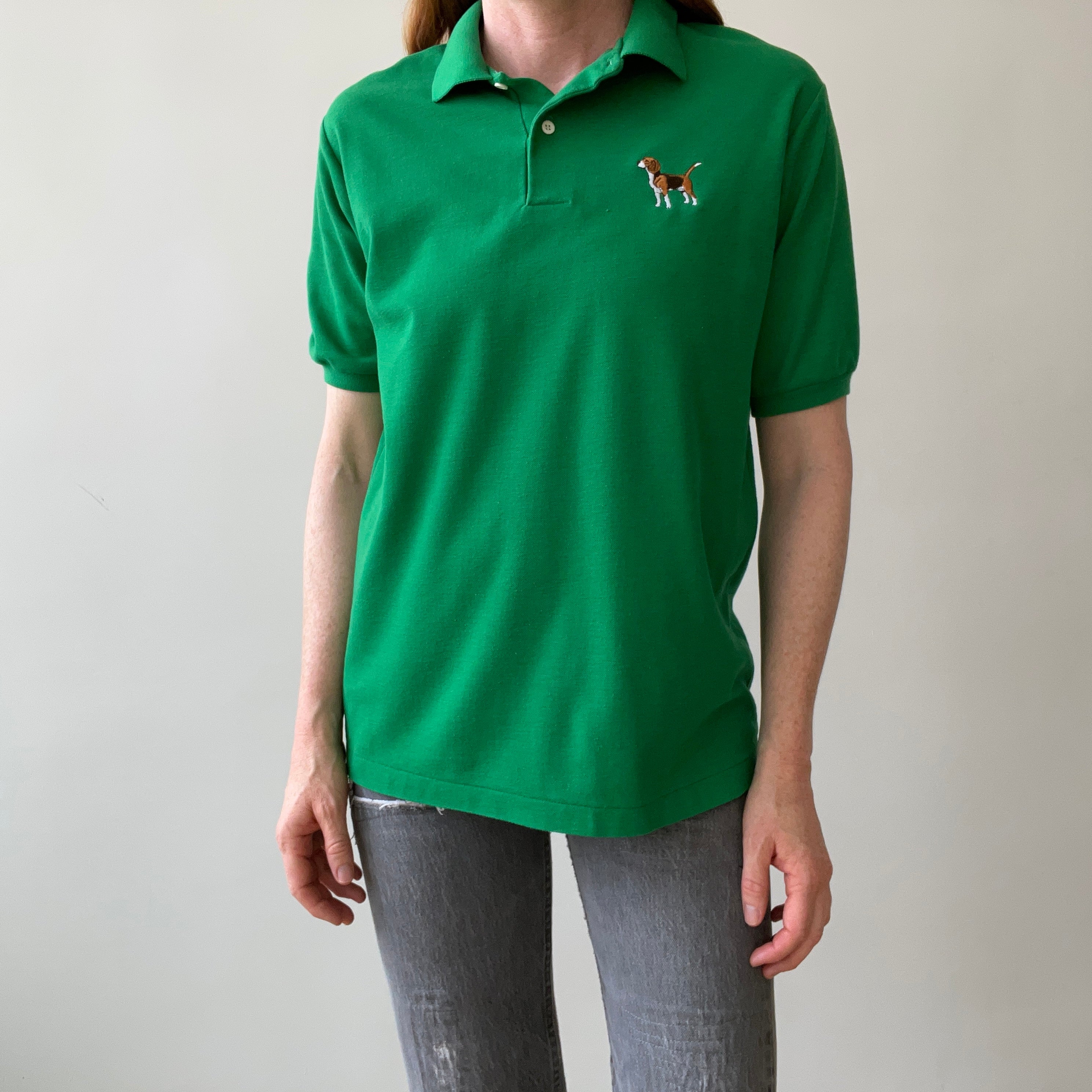 1980s Beagle Embroidered Polo Style Shirt