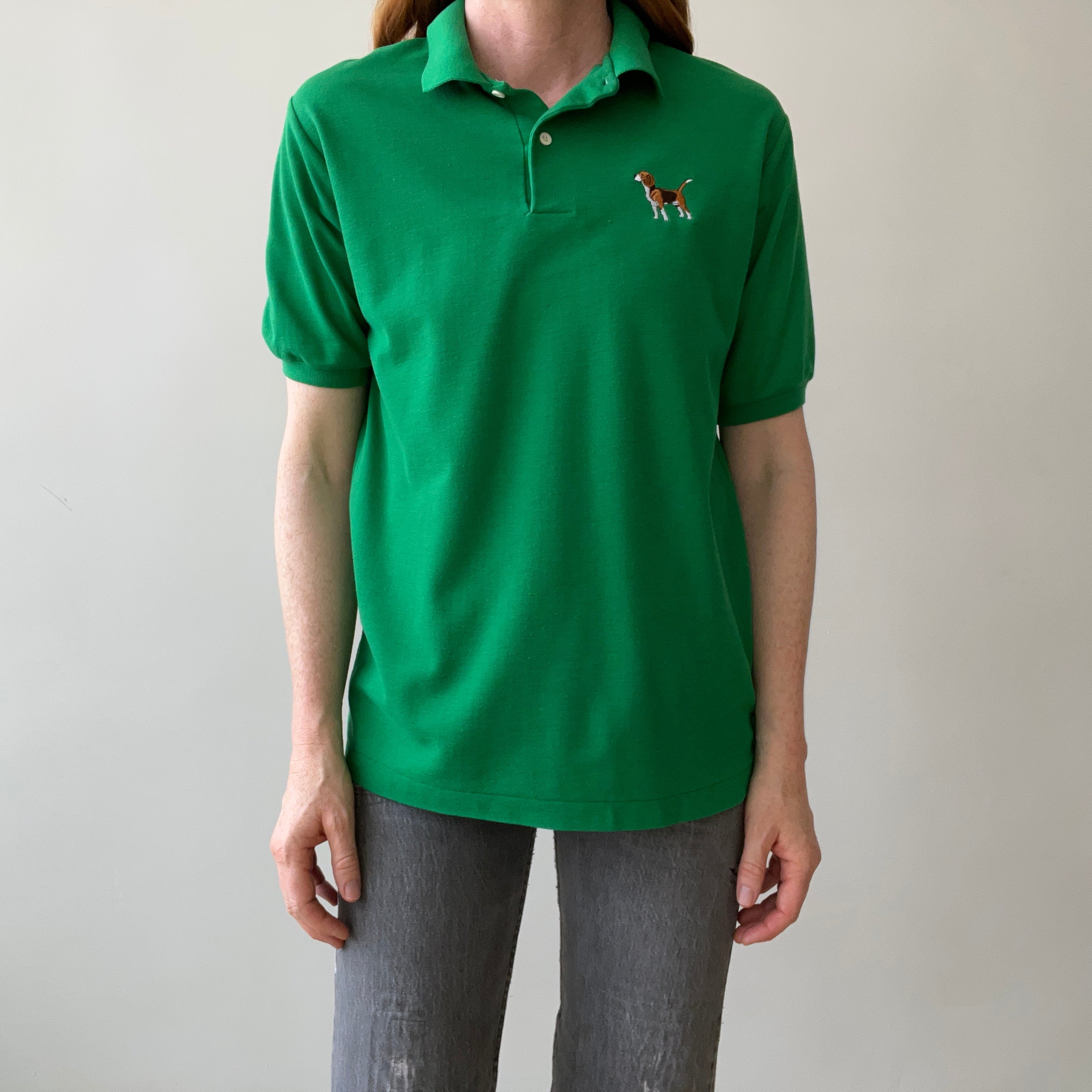 1980s Beagle Embroidered Polo Style Shirt