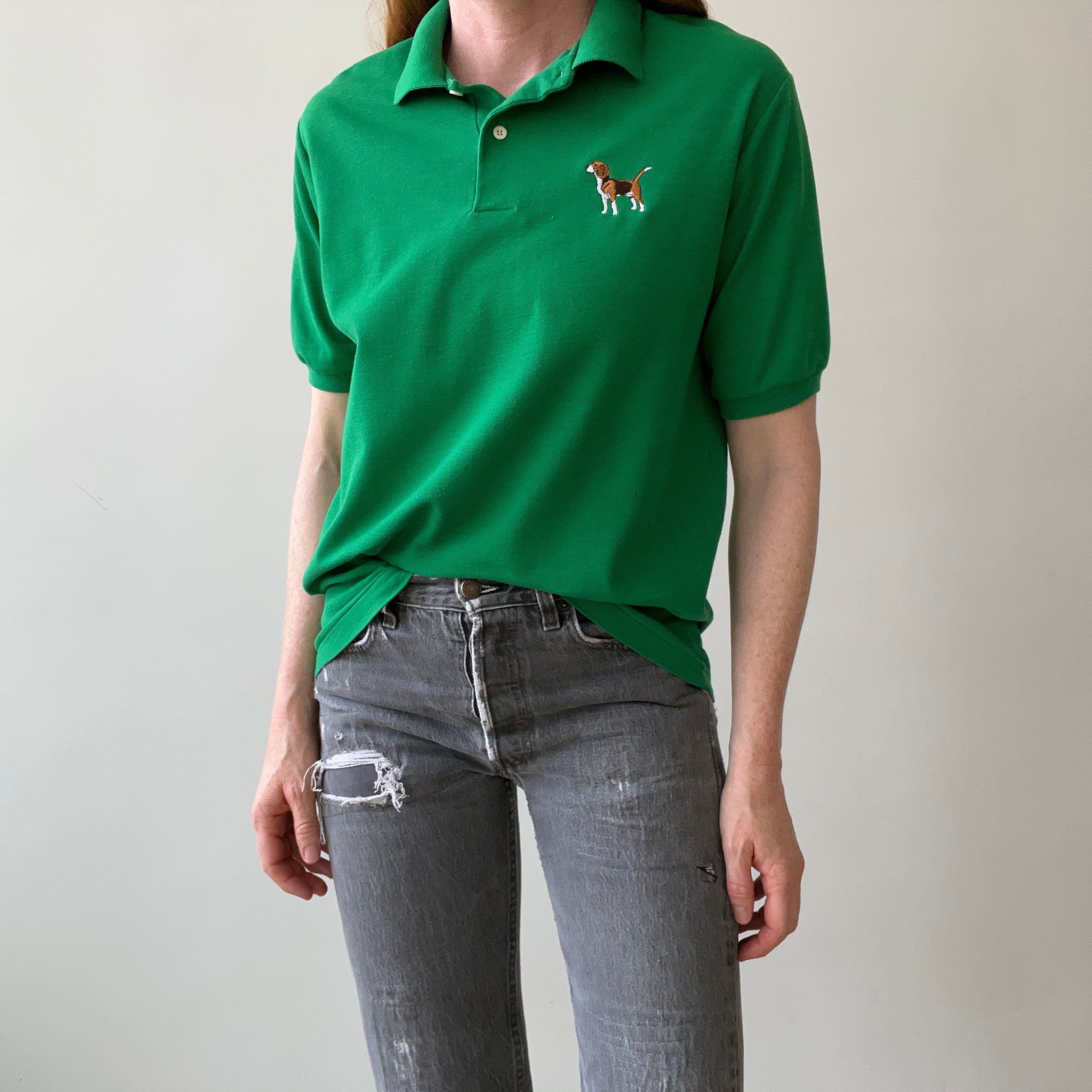 1980s Beagle Embroidered Polo Style Shirt
