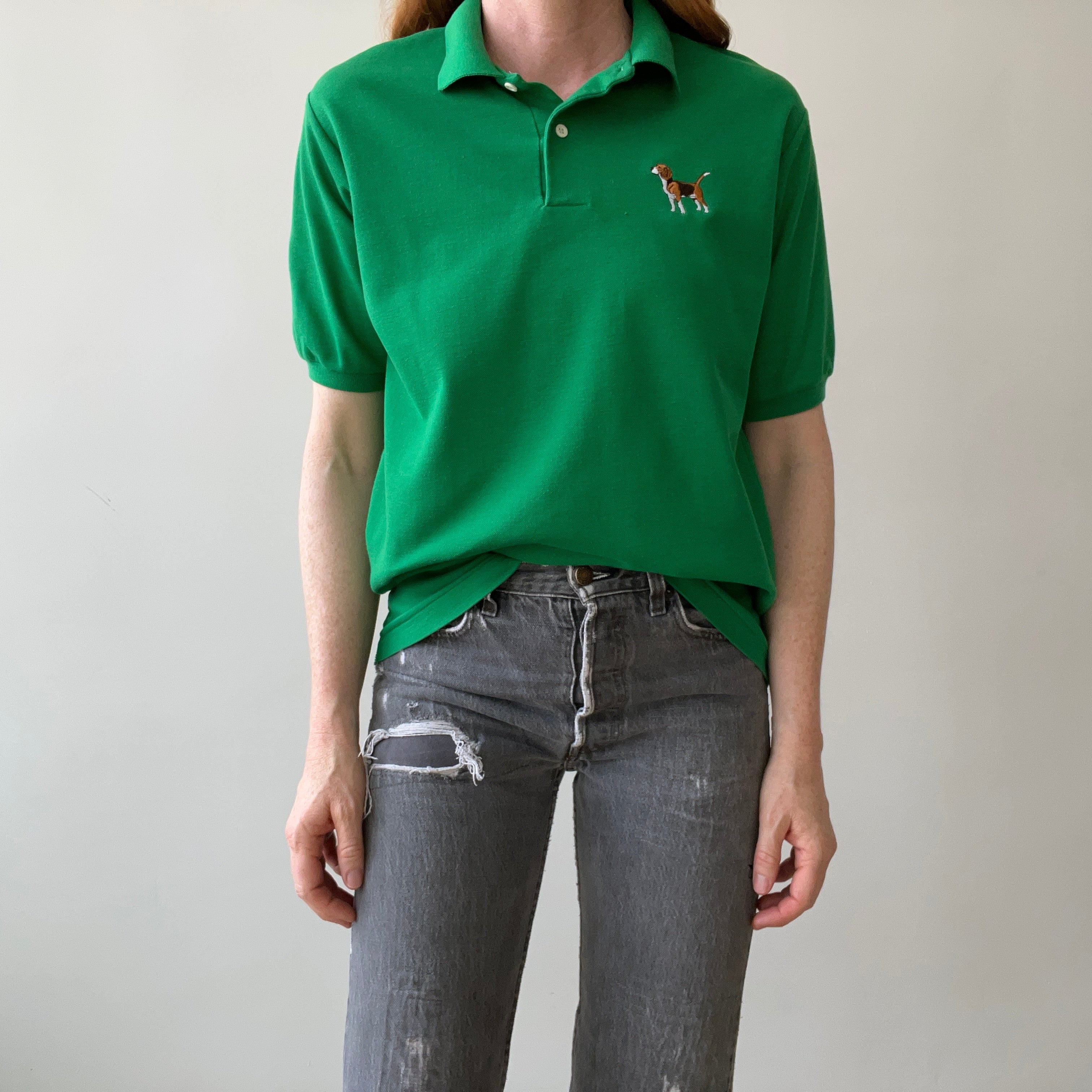 1980s Beagle Embroidered Polo Style Shirt