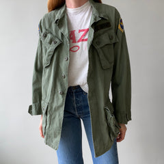 1969 Tattered Torn and Worn with Hand Repaired Button Holes Poplin Cotton Military Jacket
