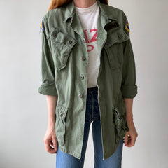 1969 Tattered Torn and Worn with Hand Repaired Button Holes Poplin Cotton Military Jacket