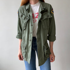 1969 Tattered Torn and Worn with Hand Repaired Button Holes Poplin Cotton Military Jacket