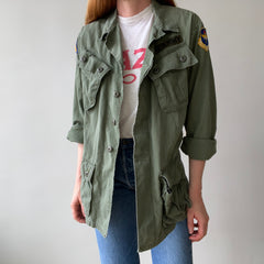 1969 Tattered Torn and Worn with Hand Repaired Button Holes Poplin Cotton Military Jacket