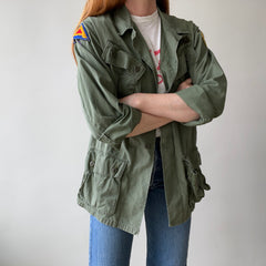 1969 Tattered Torn and Worn with Hand Repaired Button Holes Poplin Cotton Military Jacket