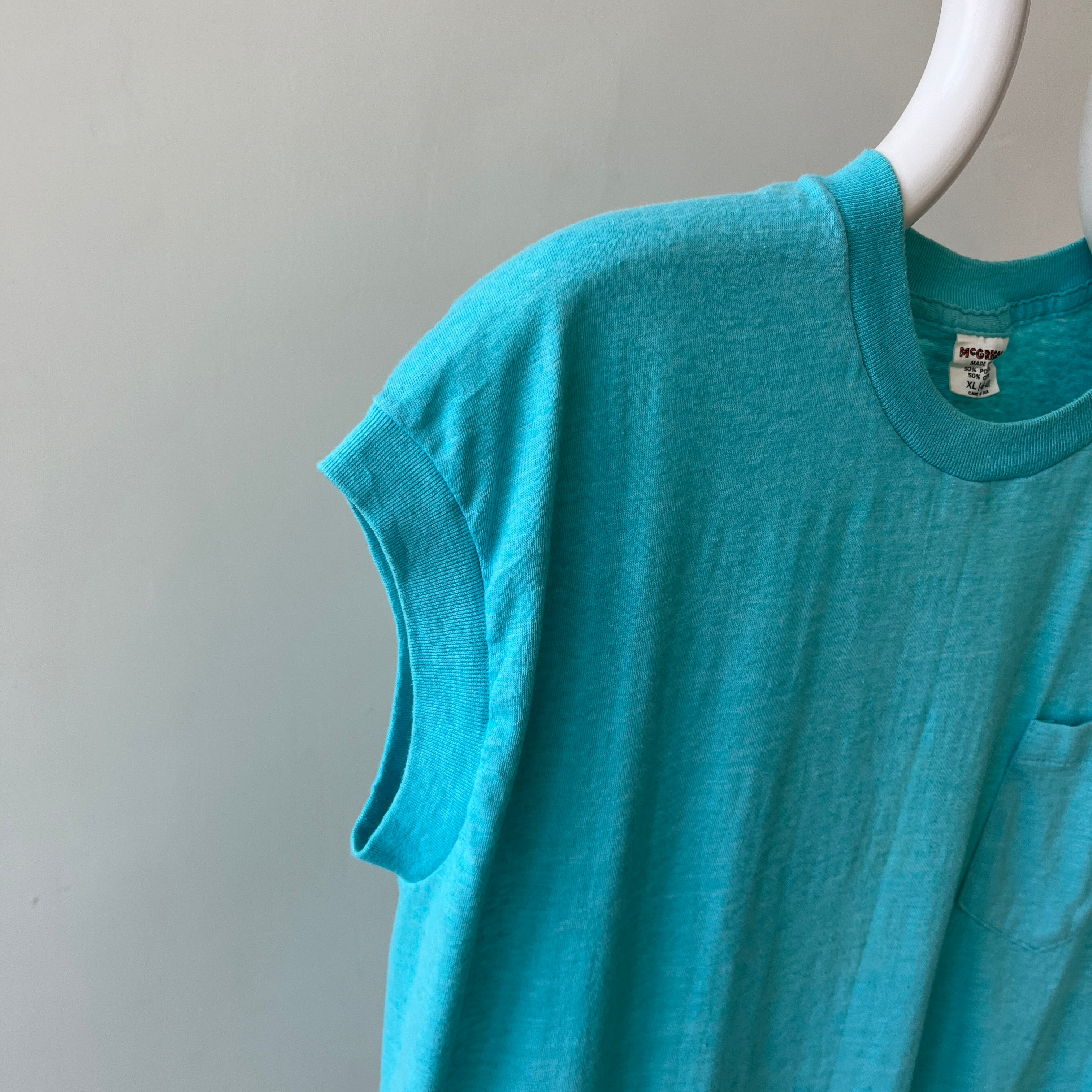 1970s Teal/Sea Foam Blue Muscle T-Shirt