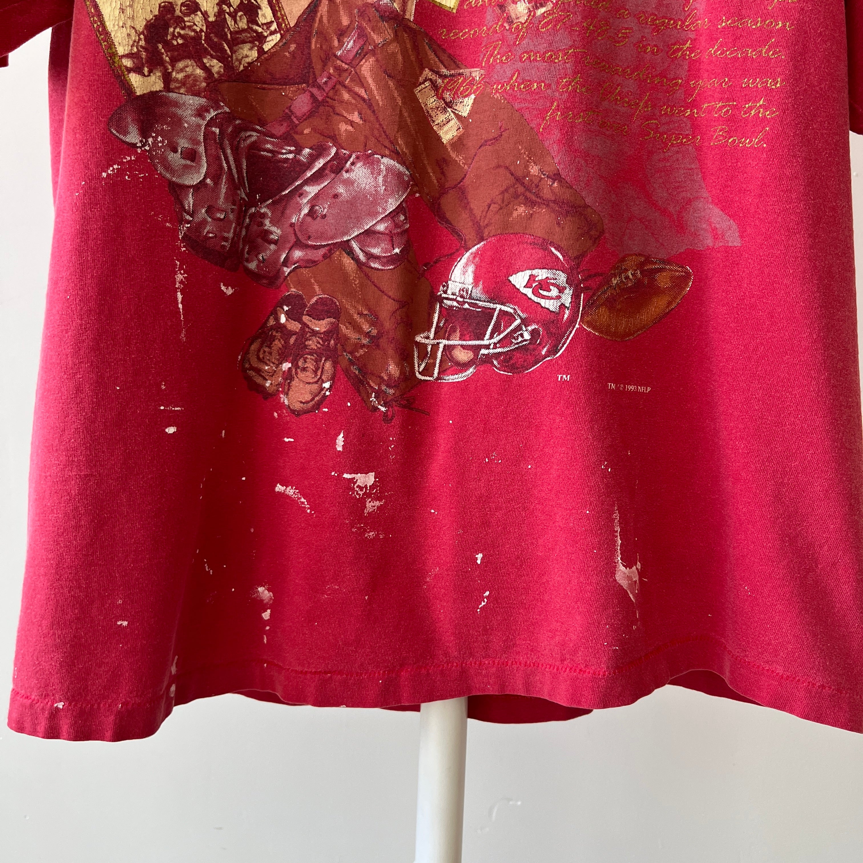 1993 Kansas City Chiefs Football T-Shirt - Paint Stained and Beat Up