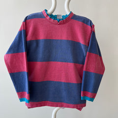 1980s Striped Long Sleeve T-Shirt with Double Collar
