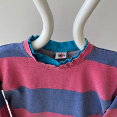 1980s Striped Long Sleeve T-Shirt with Double Collar