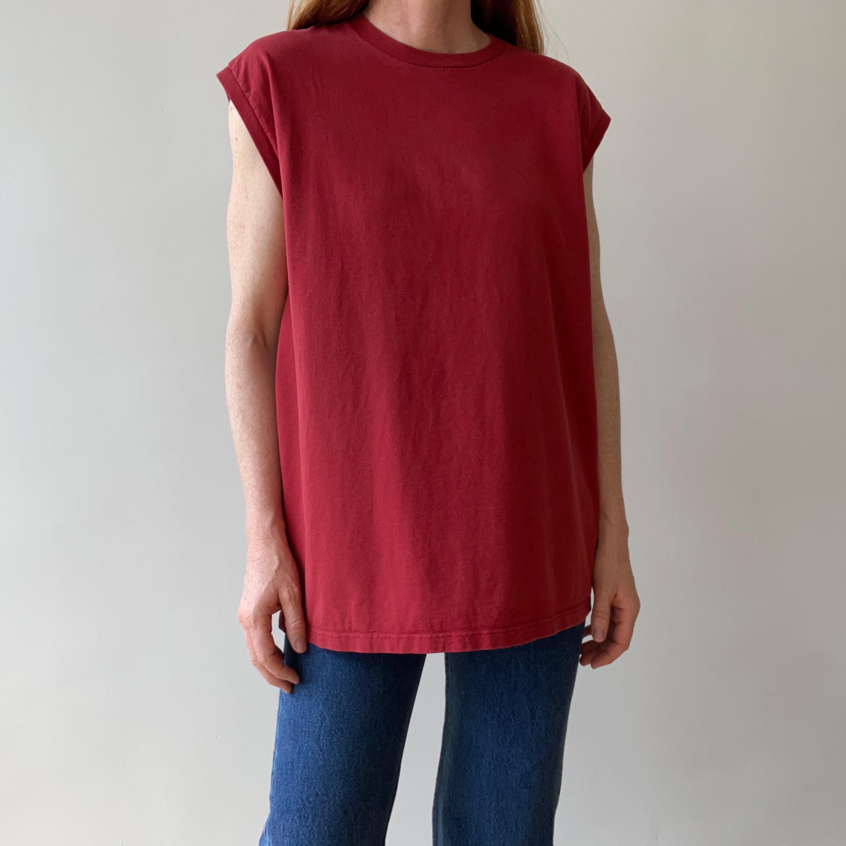 1990s Deep Red Muscle T-Shirt by Jerzees
