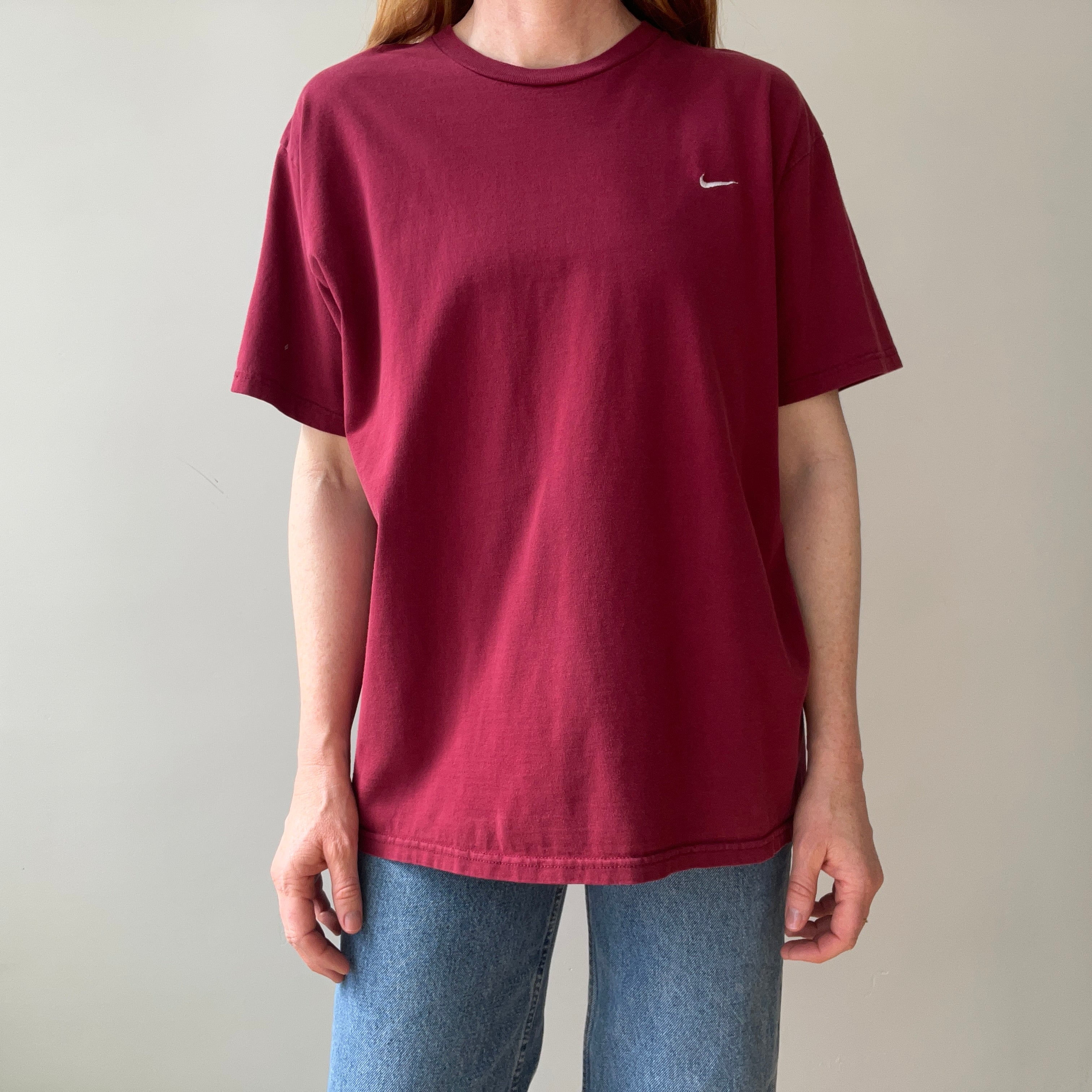 1990s Burgundy Nike T-shirt