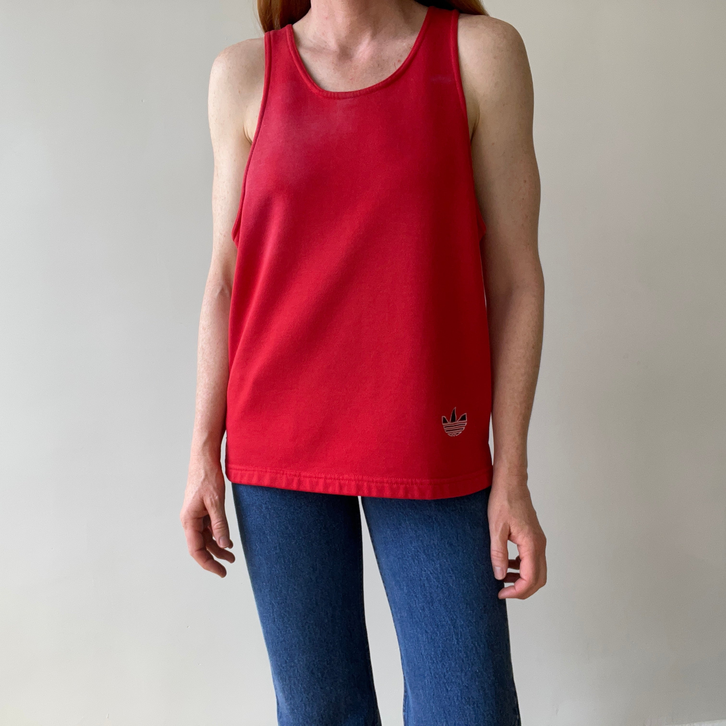 1980s/90s Red Adidas Sweatshirt Tank Top