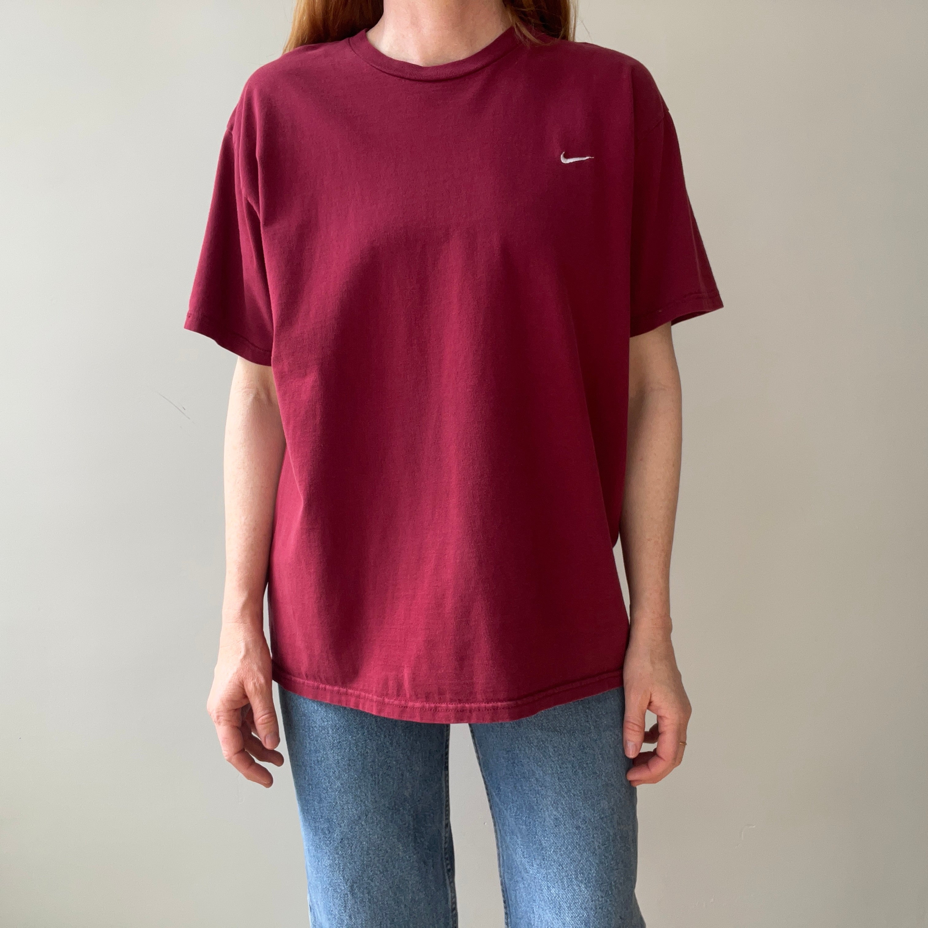 1990s Burgundy Nike T-shirt