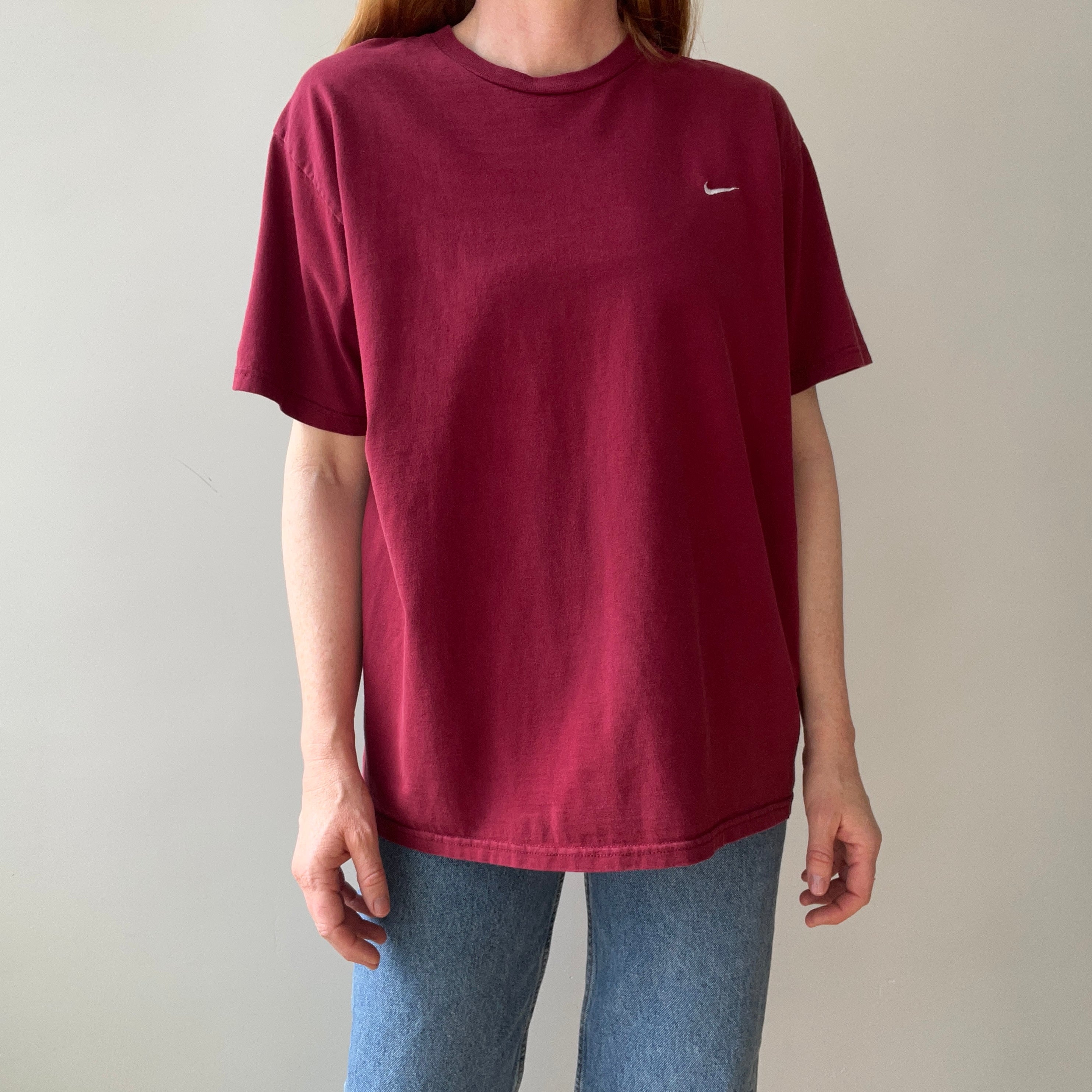 1990s Burgundy Nike T-shirt