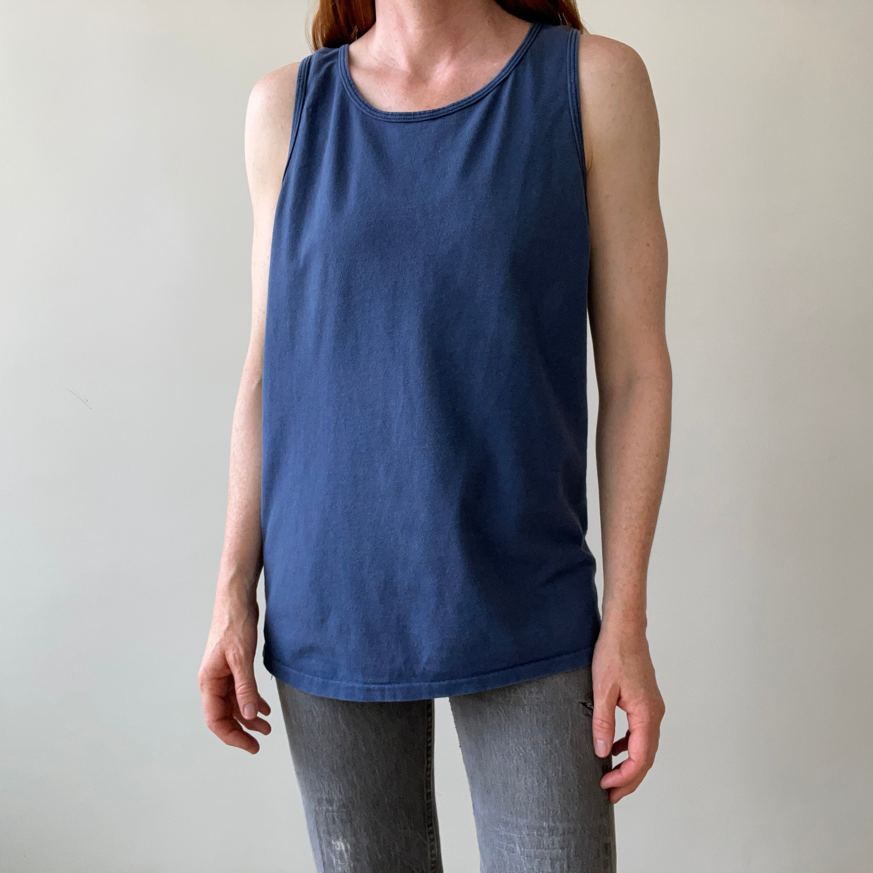 1980s Blank Navy Cotton Tank Top