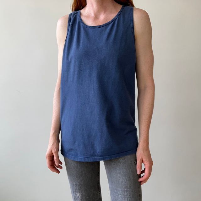 1980s Blank Navy Cotton Tank Top
