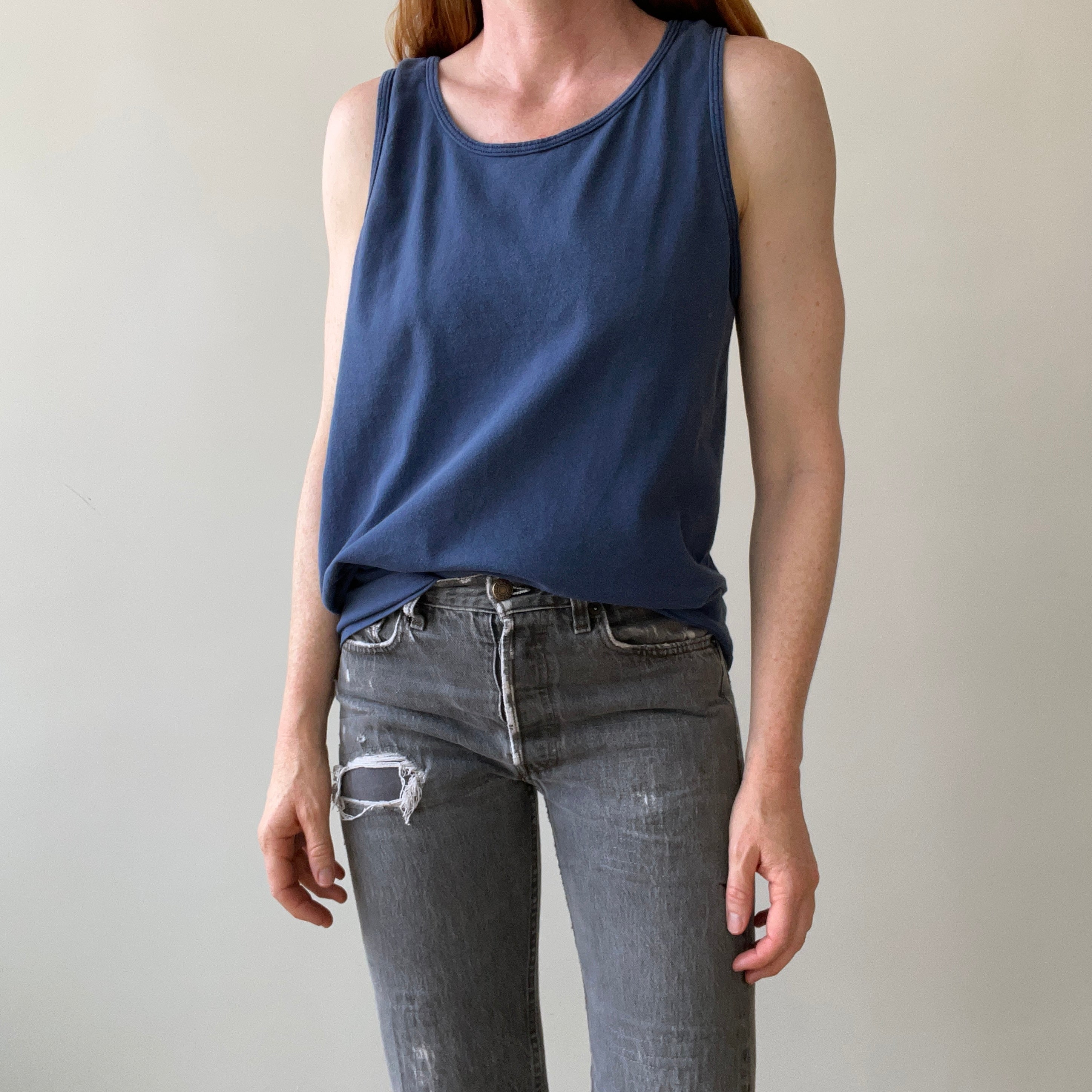 1980s Blank Navy Cotton Tank Top