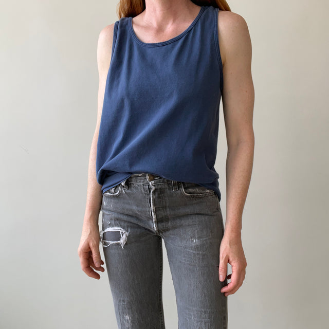 1980s Blank Navy Cotton Tank Top