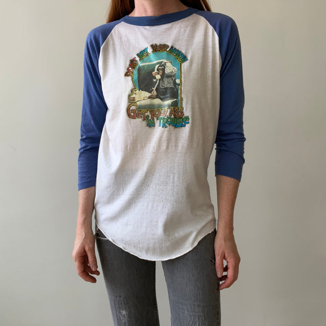 1980 J. Fred Muggs (iykyk) "Dont Let Your Mouth Get Your Ass In Trouble" Baseball Shirt