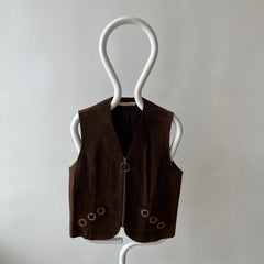 1970s Suede Vest with Talon Zipper - Amazing lining - Woodstock Era!