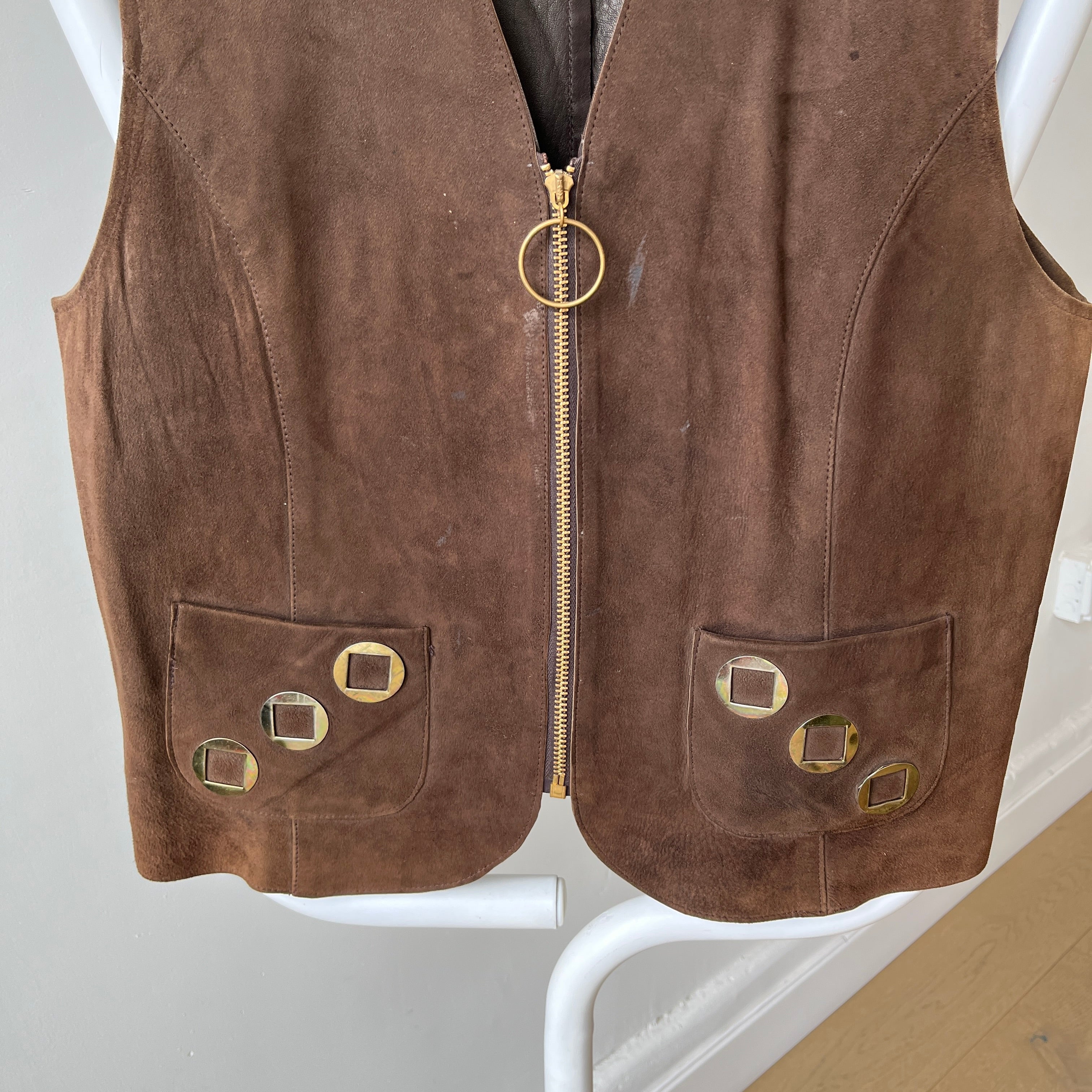 1970s Suede Vest with Talon Zipper - Amazing lining - Woodstock Era!
