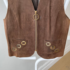 1970s Suede Vest with Talon Zipper - Amazing lining - Woodstock Era!