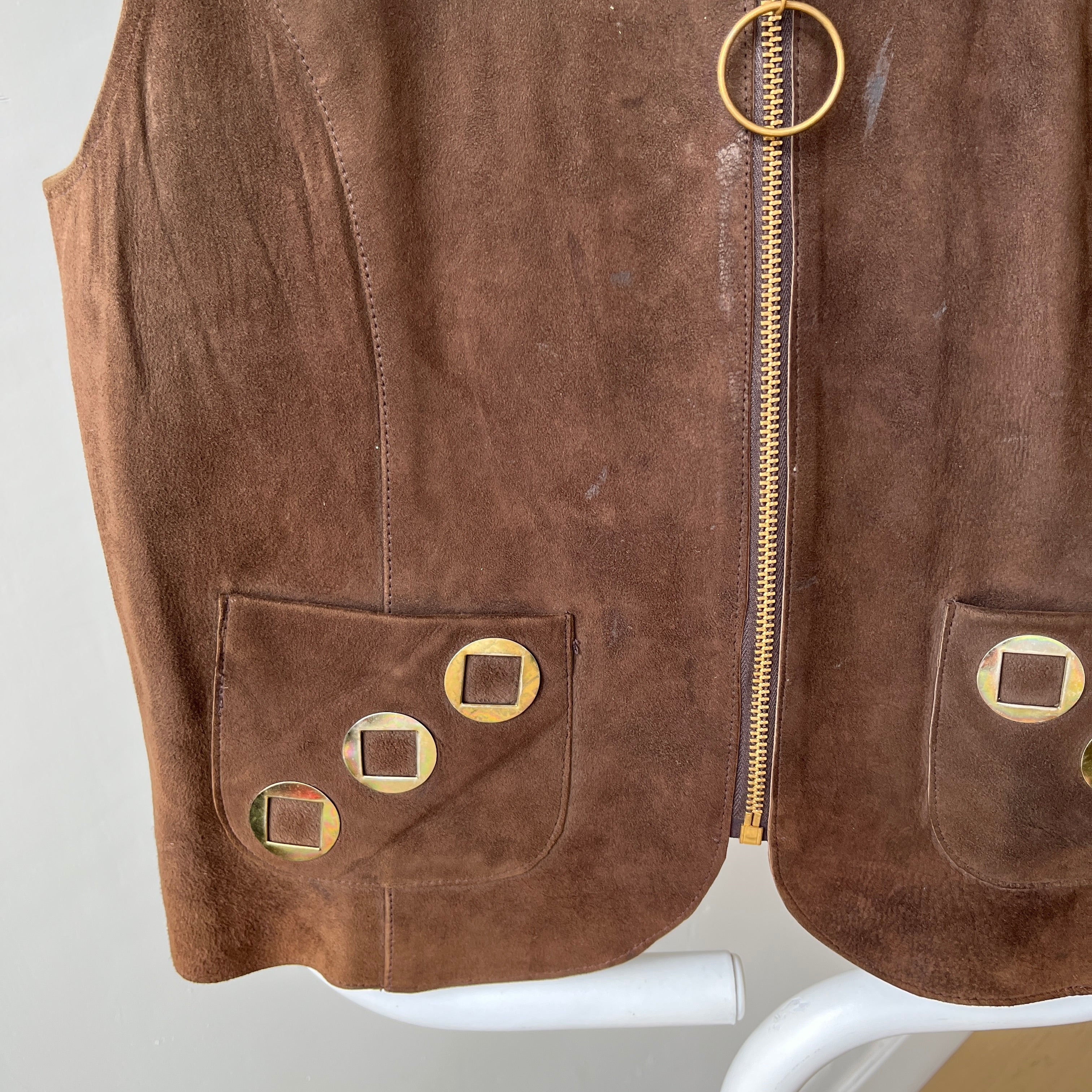 1970s Suede Vest with Talon Zipper - Amazing lining - Woodstock Era!