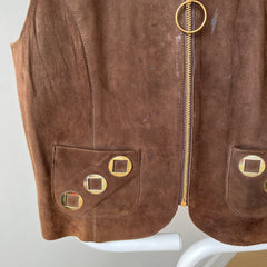 1970s Suede Vest with Talon Zipper - Amazing lining - Woodstock Era!