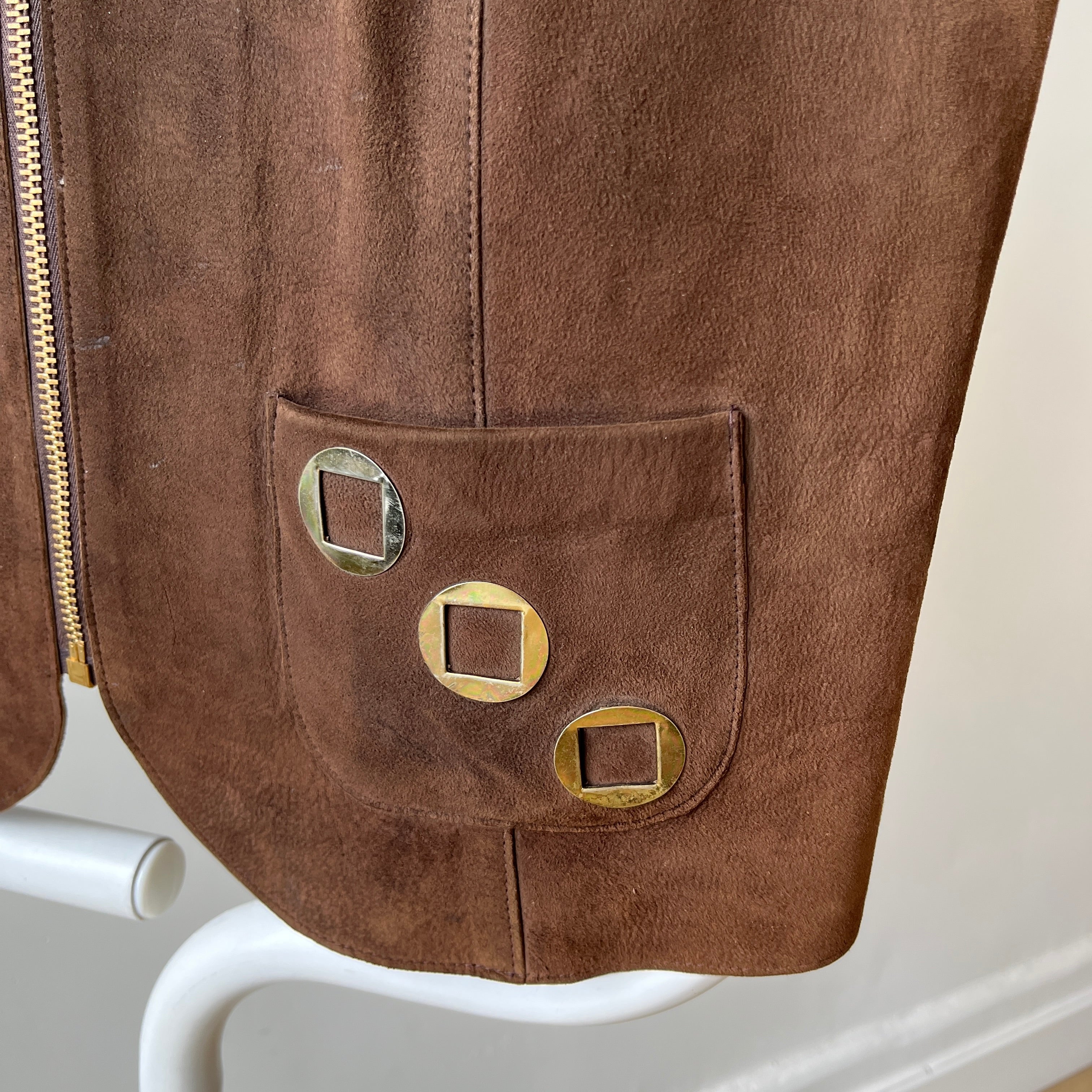 1970s Suede Vest with Talon Zipper - Amazing lining - Woodstock Era!