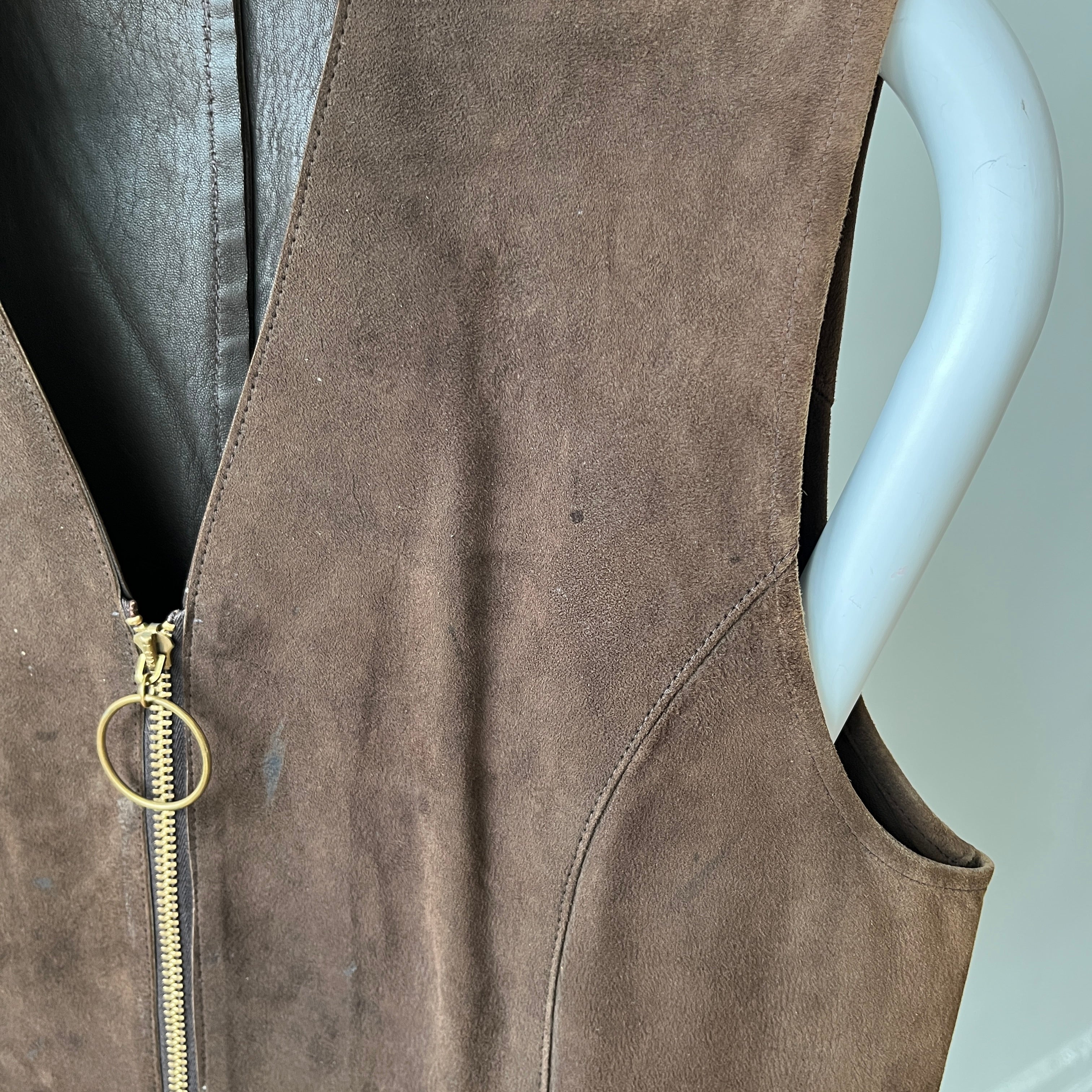 1970s Suede Vest with Talon Zipper - Amazing lining - Woodstock Era!