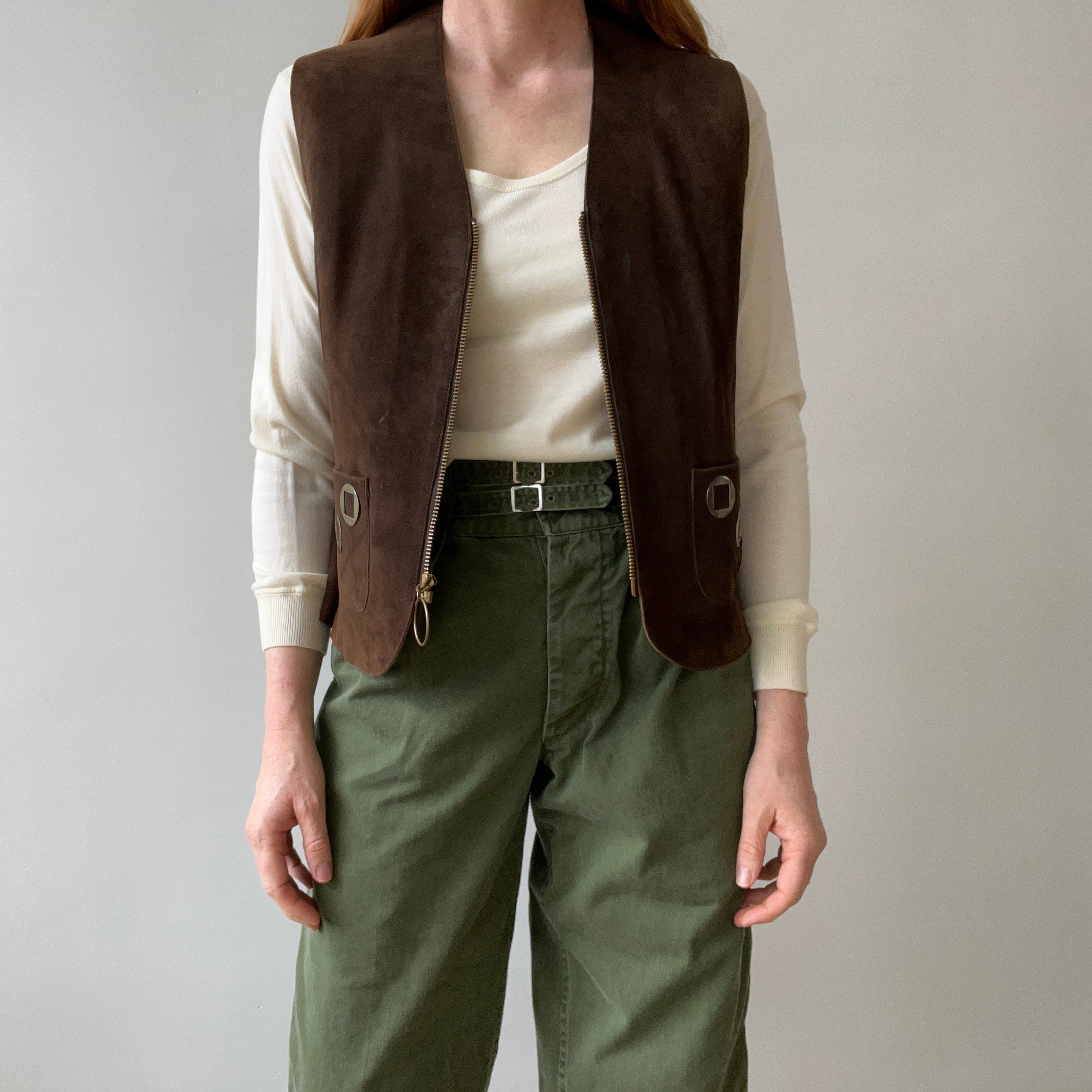 1970s Suede Vest with Talon Zipper - Amazing lining - Woodstock Era!