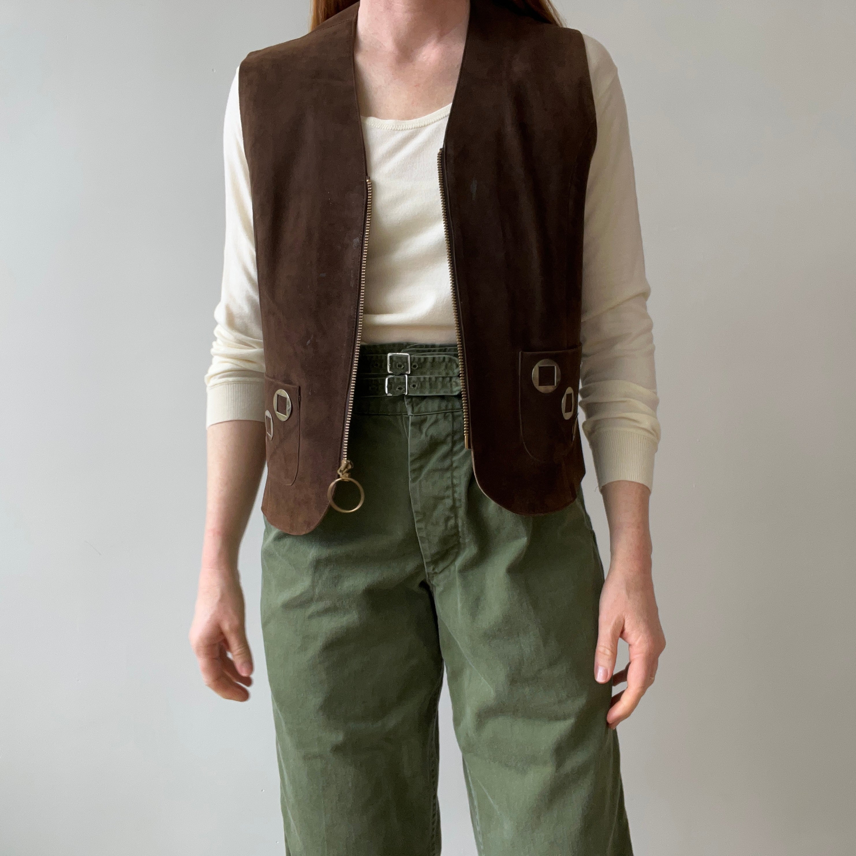 1970s Suede Vest with Talon Zipper - Amazing lining - Woodstock Era!