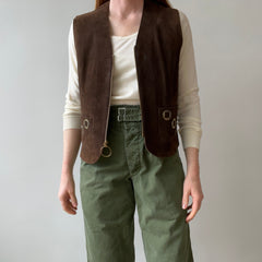 1970s Suede Vest with Talon Zipper - Amazing lining - Woodstock Era!