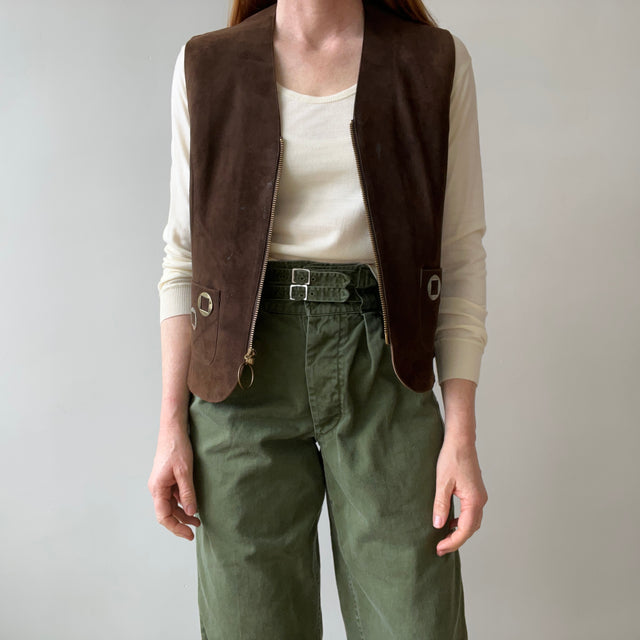 1970s Suede Vest with Talon Zipper - Amazing lining - Woodstock Era!